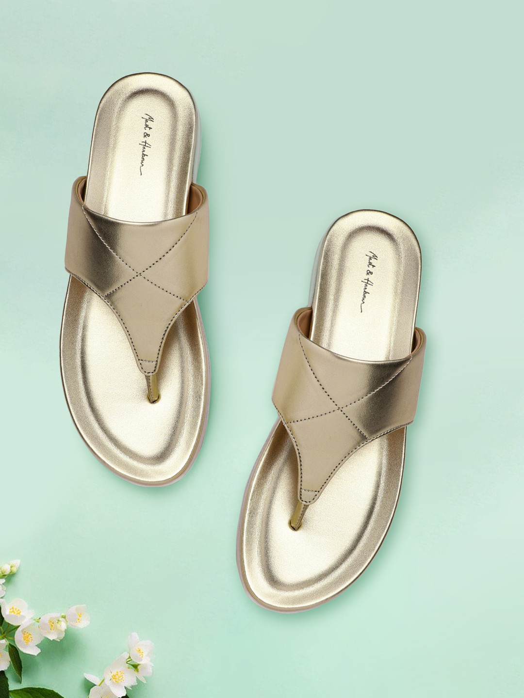 

Mast & Harbour Women Gold-Toned Solid Open Toe Flats