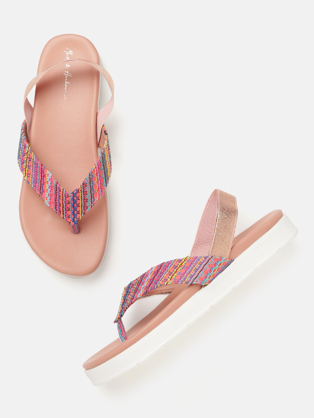 

Mast & Harbour Women Pink & Blue Woven Design Open Toe Flats