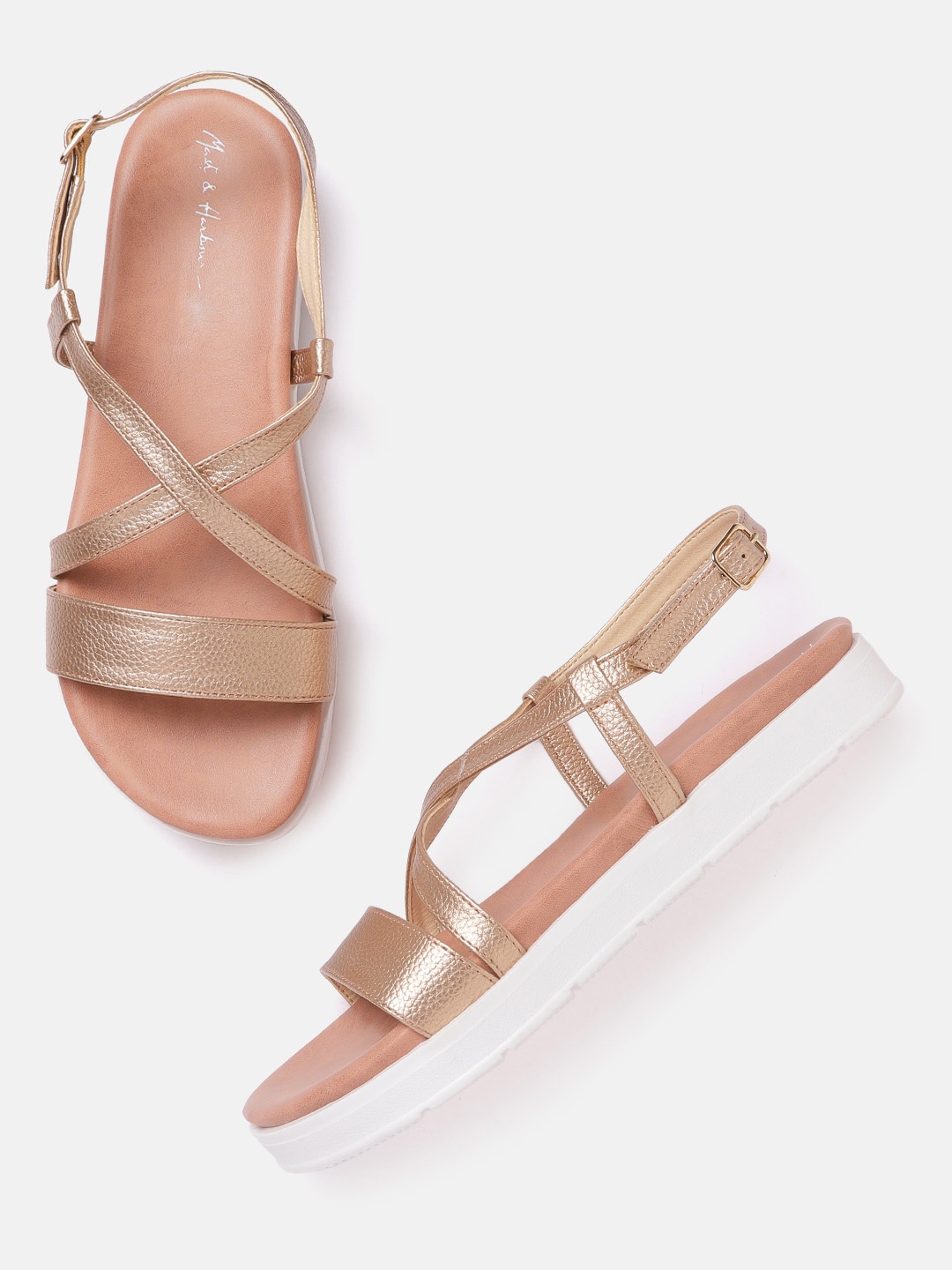 

Mast & Harbour Women Rose Gold-Toned Solid Open Toe Flats