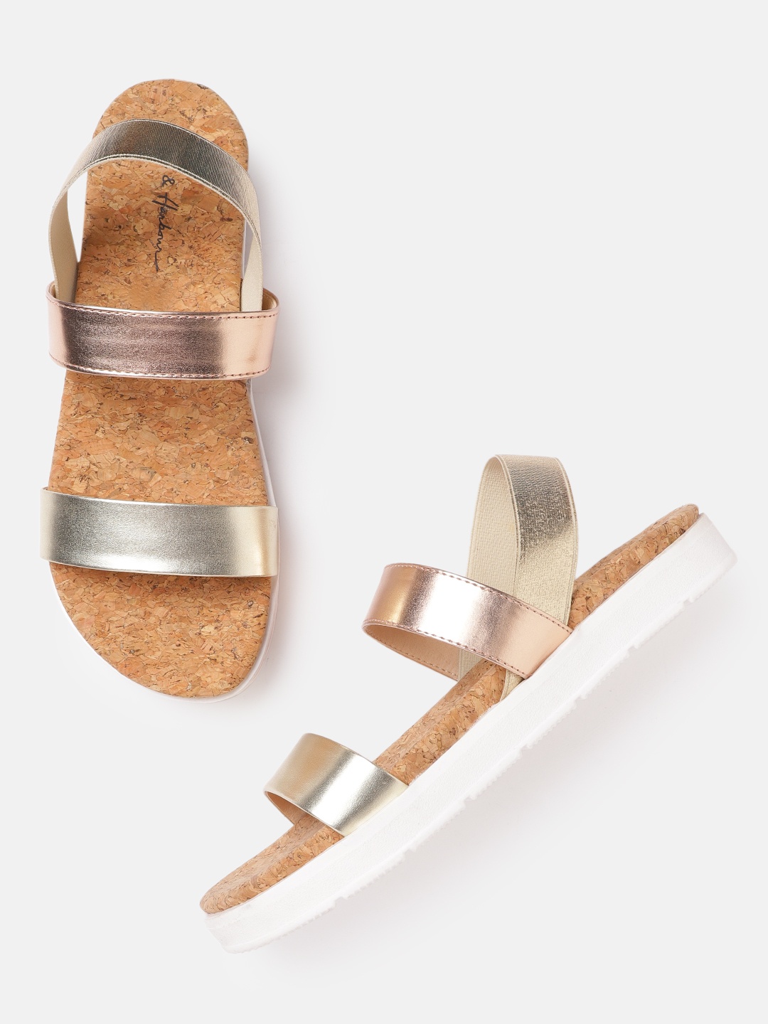 

Mast & Harbour Women Gold-Toned & Rose Gold-Toned Solid Open Toe Flats