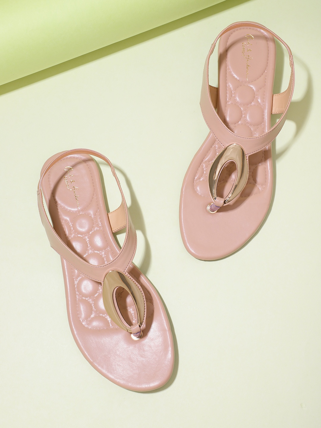 

Mast & Harbour Women Open Toe Flats with Metallic Detail, Nude