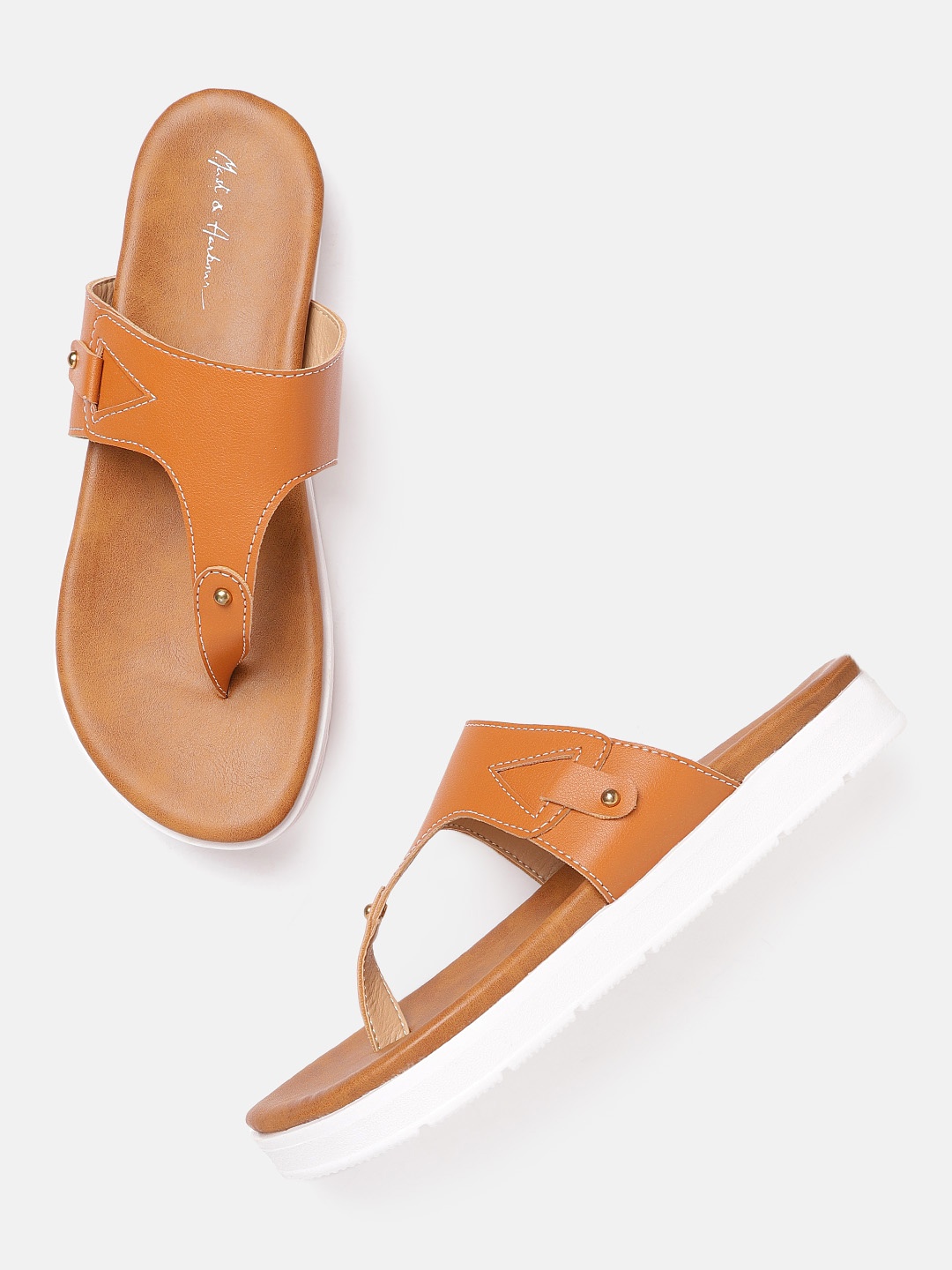 

Mast & Harbour Women Tan Brown Solid T-Strap Flats