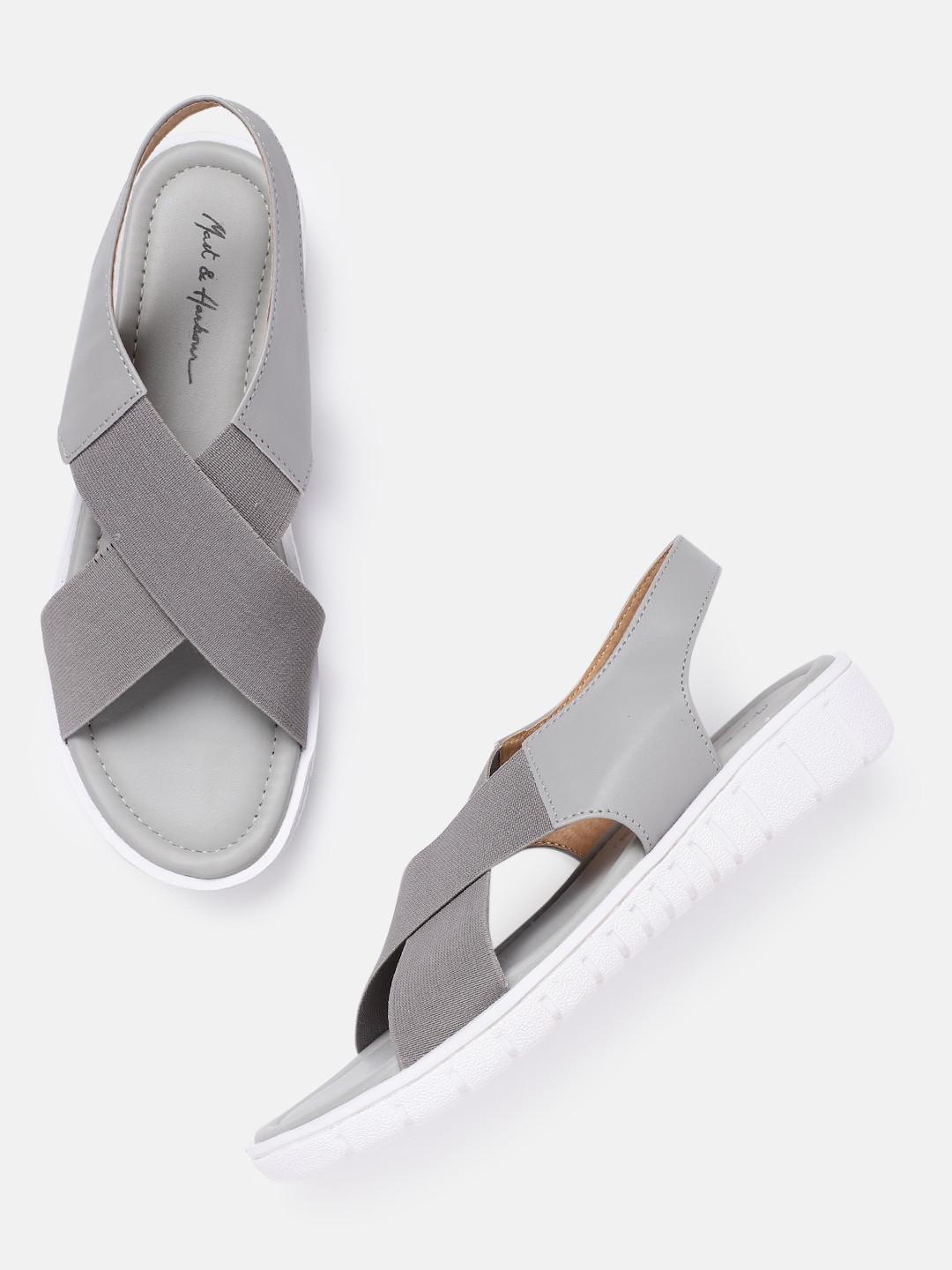 

Mast & Harbour Women Grey Solid Criss-Cross Strap Slingback Open Toe Flats