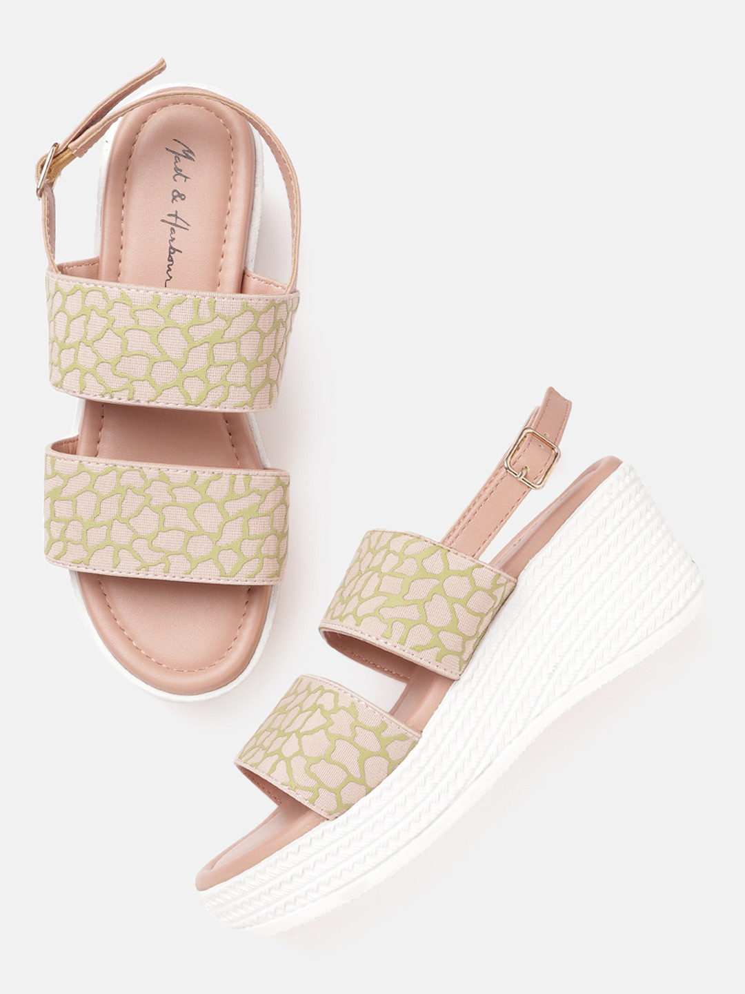 

Mast & Harbour Light Pink & Mint Green Printed Wedges