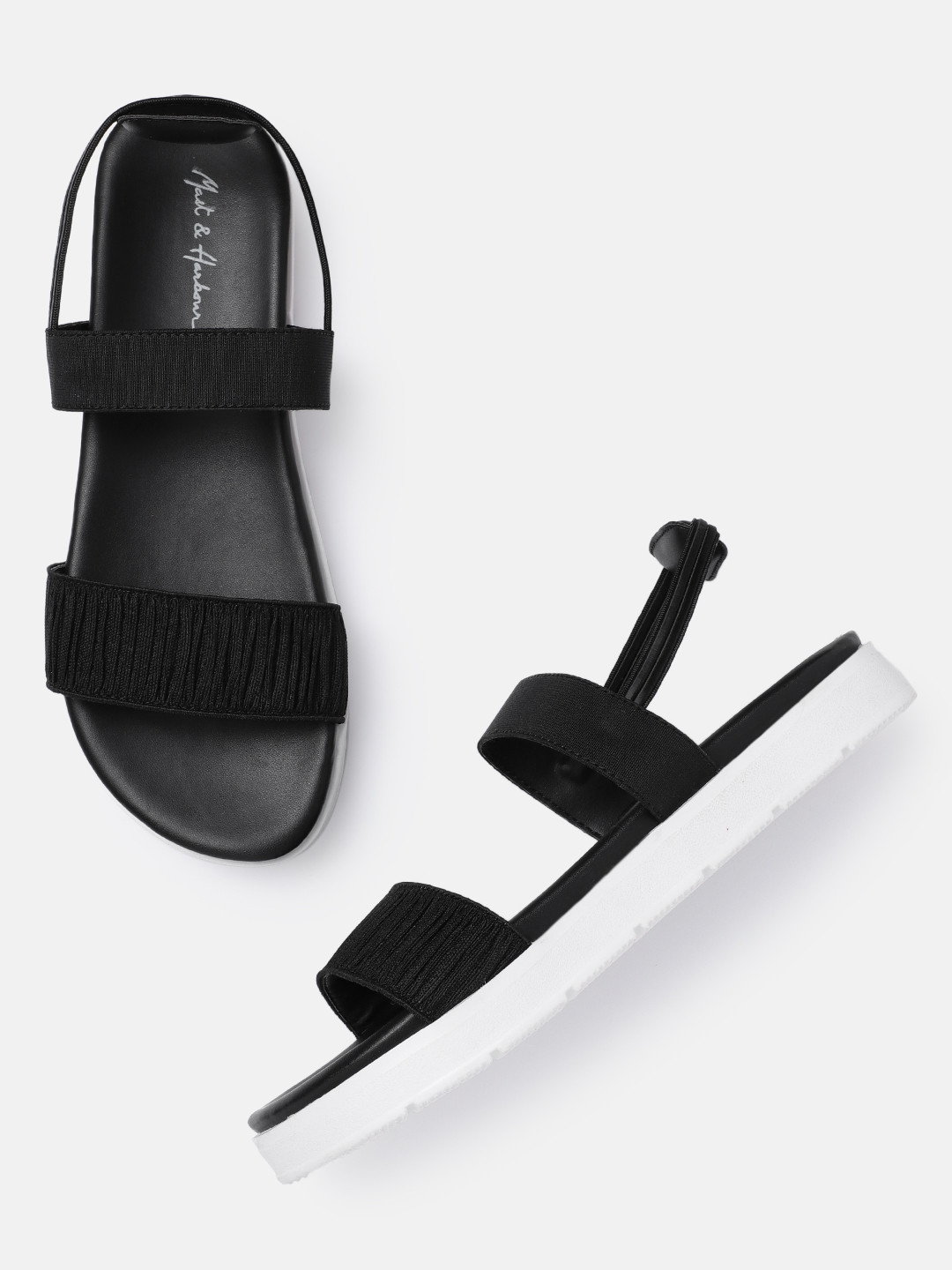 

Mast & Harbour Women Black Ruched Slingback Open Toe Flats