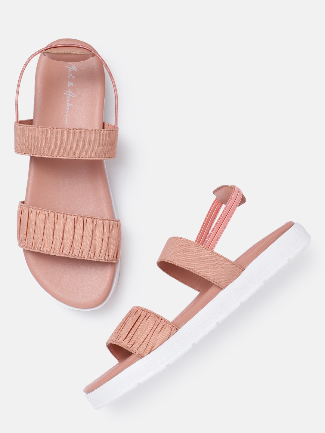 

Mast & Harbour Women Pink Ruched Open Toe Flats