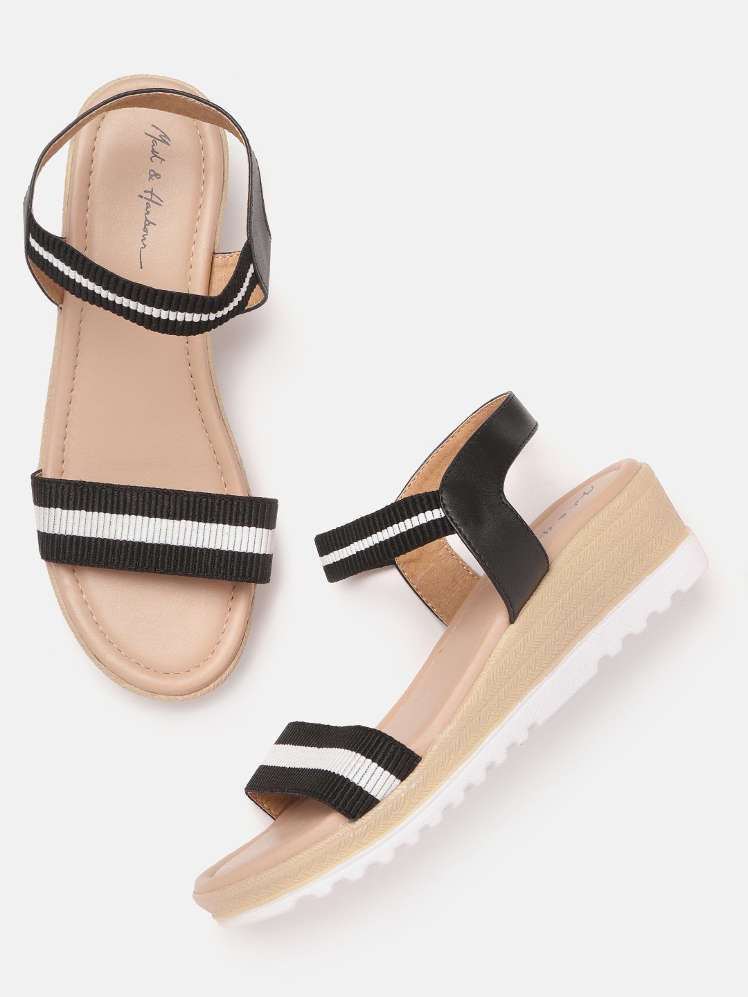 

Mast & Harbour Black & White Striped Wedges