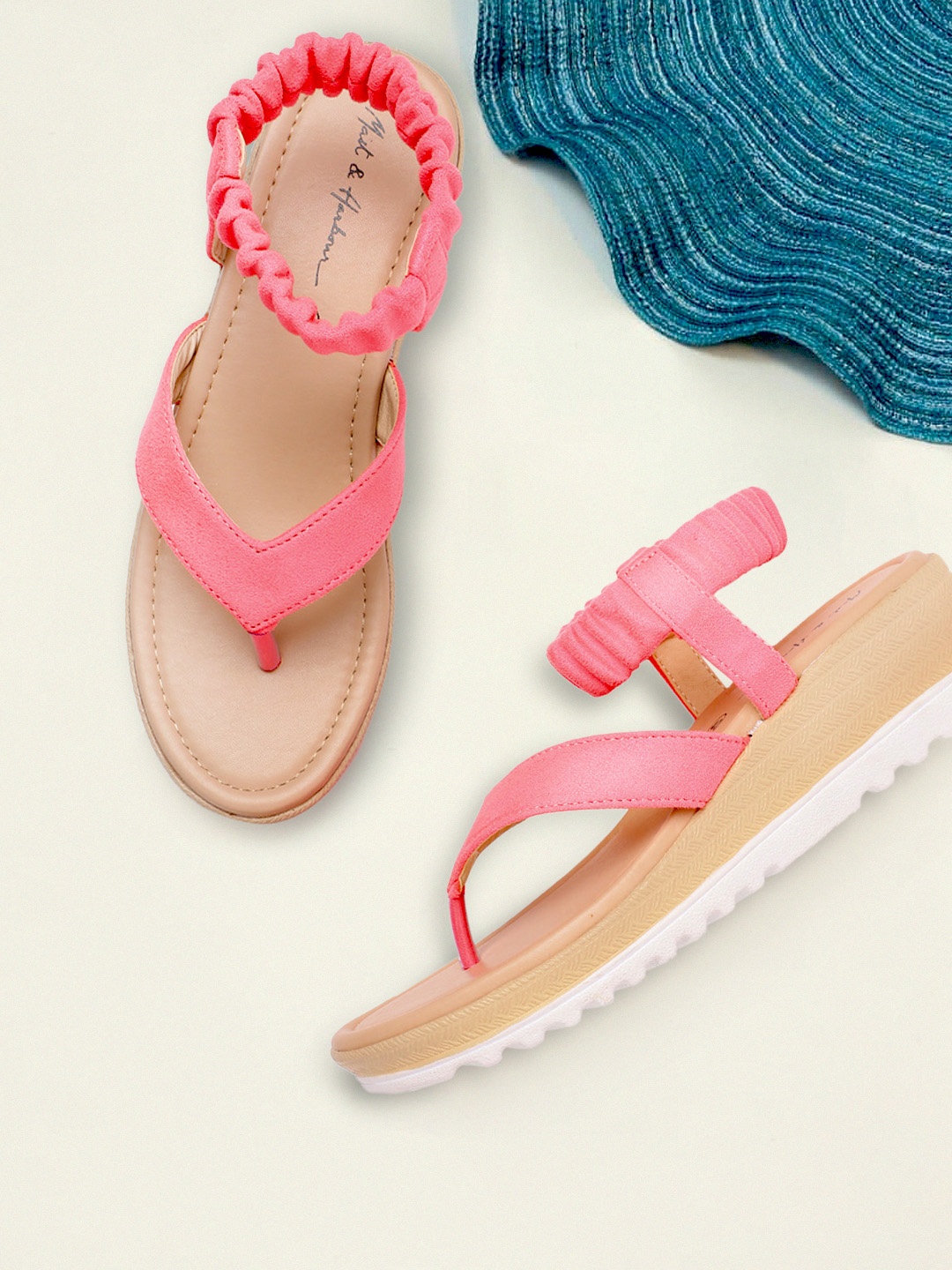 

Mast & Harbour Women Coral Pink Solid Wedges