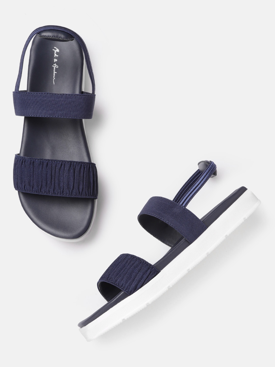 

Mast & Harbour Women Navy Blue Ruched Open Toe Flats