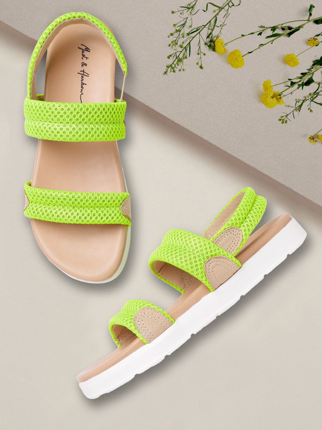 

Mast & Harbour Women Fluorescent Green Quilted Open Toe Flats