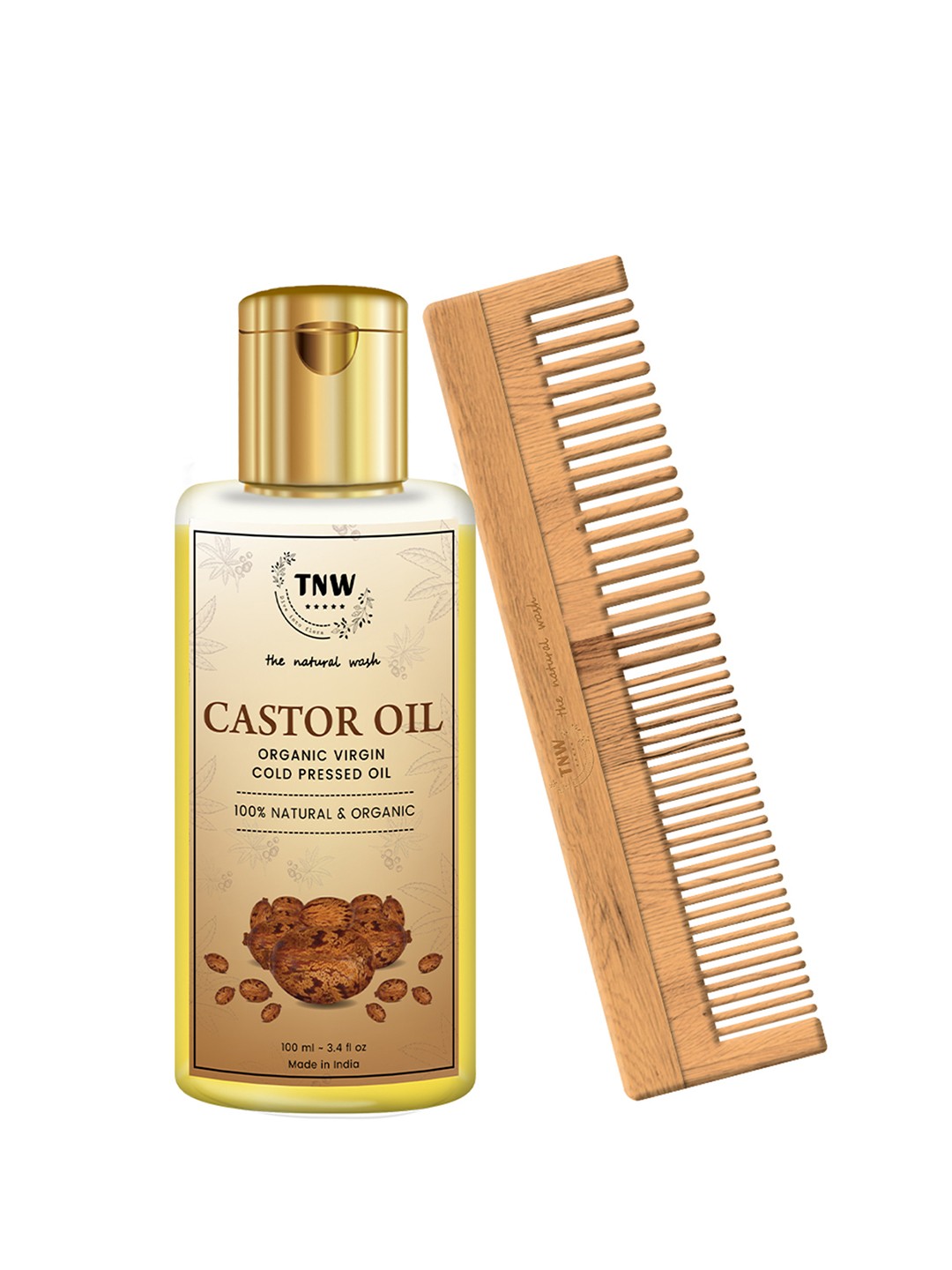 

TNW The Natural Wash Combo of 2 Castor Oil 100 ml and Neem Comb, Multi