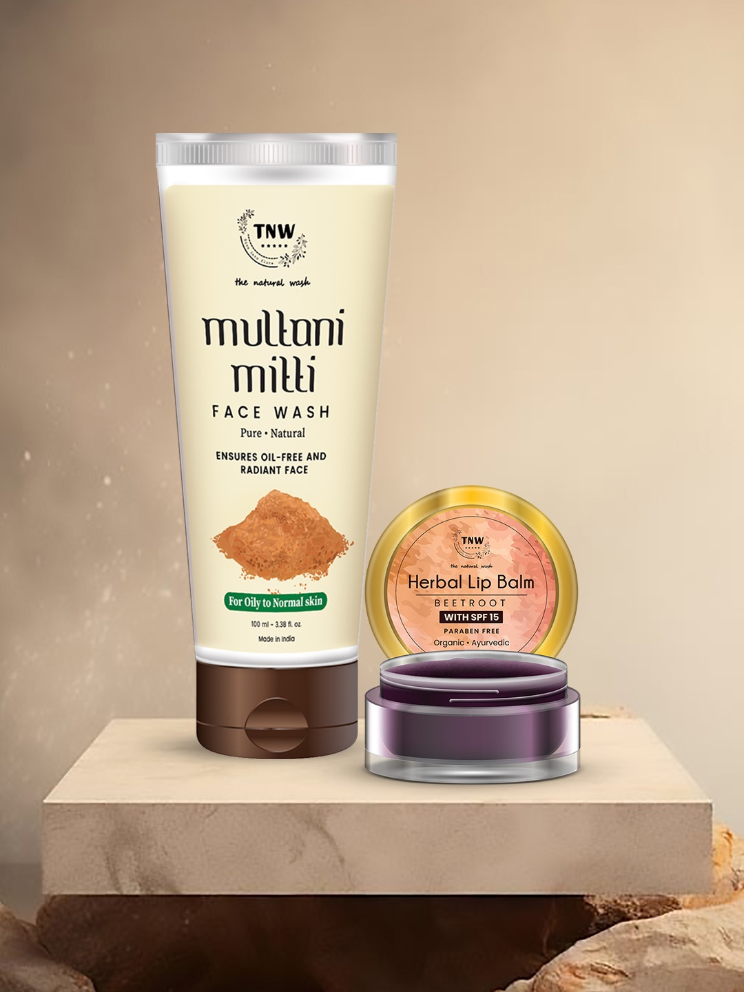 

TNW The Natural Wash Combo of 2 Lip Balm 5 Gm and Multani Mitti Face Wash 100 ml, Multi