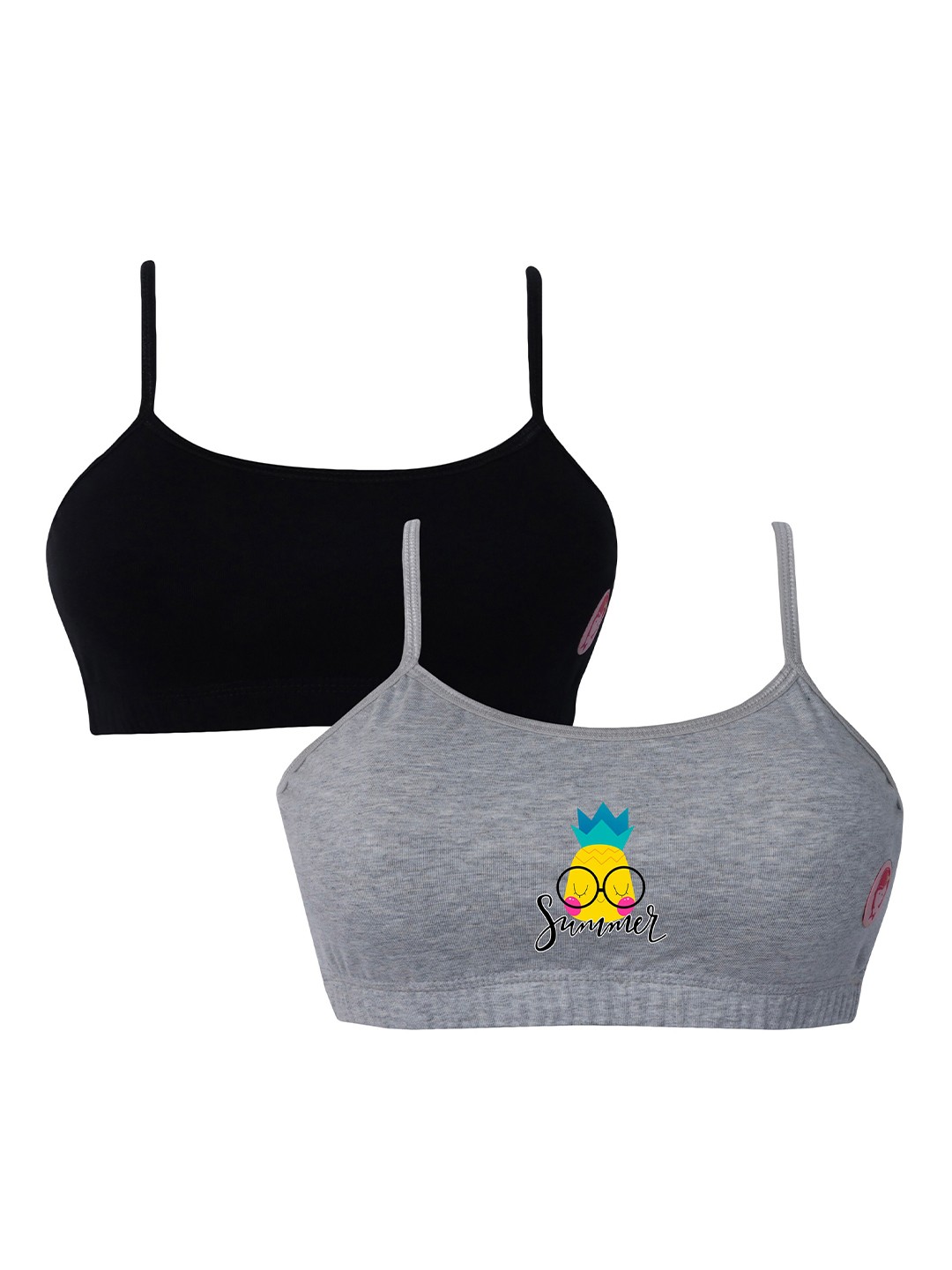 

Girls Pack Of 2 Double Layer Premium Cotton Non-Wired Non Padded Beginners Bra DCBRJU6917/xxs, Grey melange