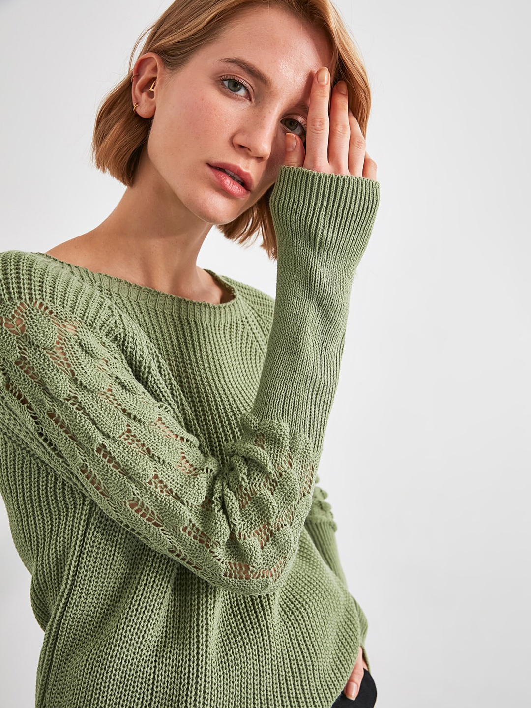 

Trendyol Women Green Ribbed Pullover