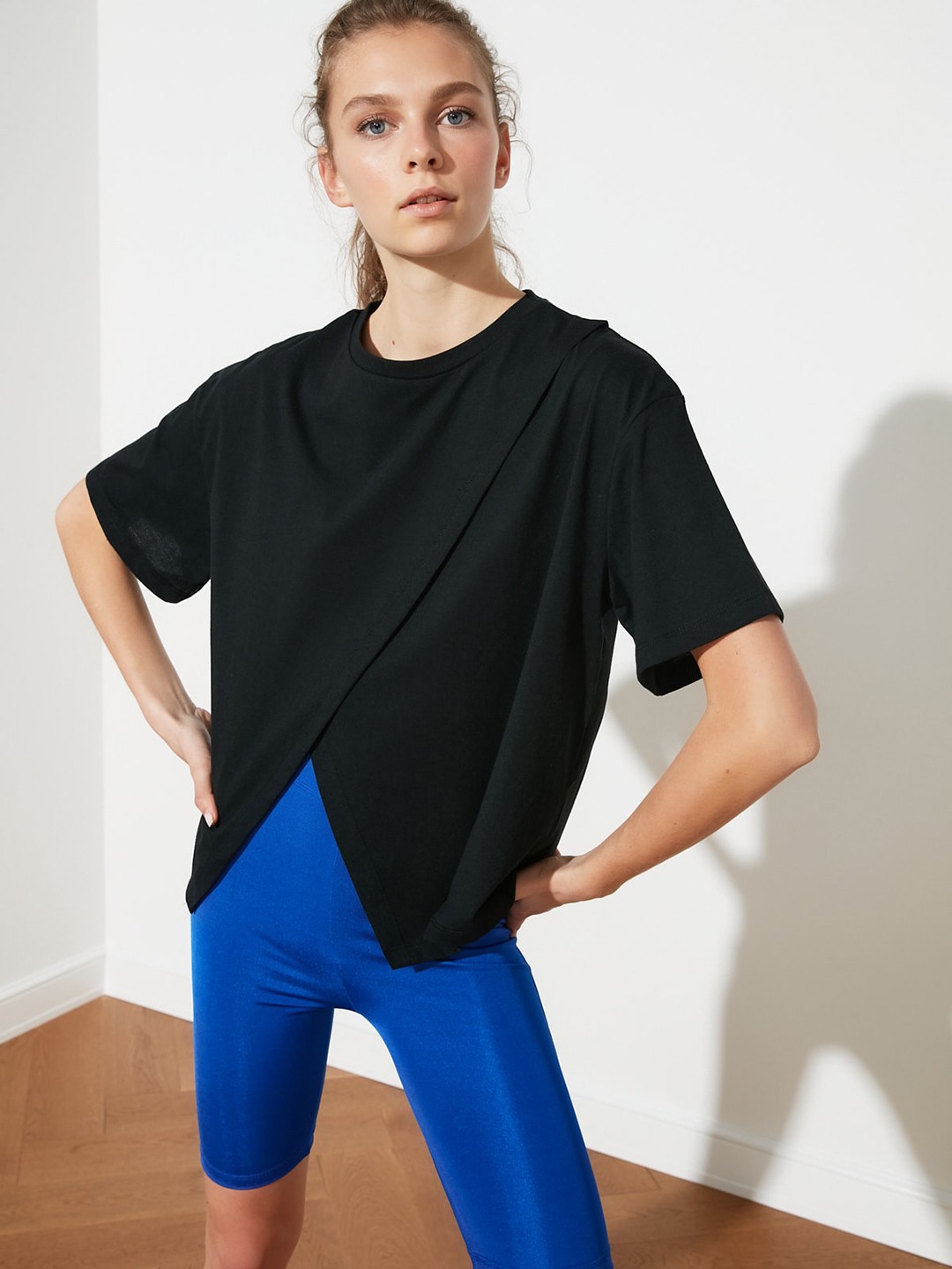 

Trendyol Women Black Solid Pure Cotton Top