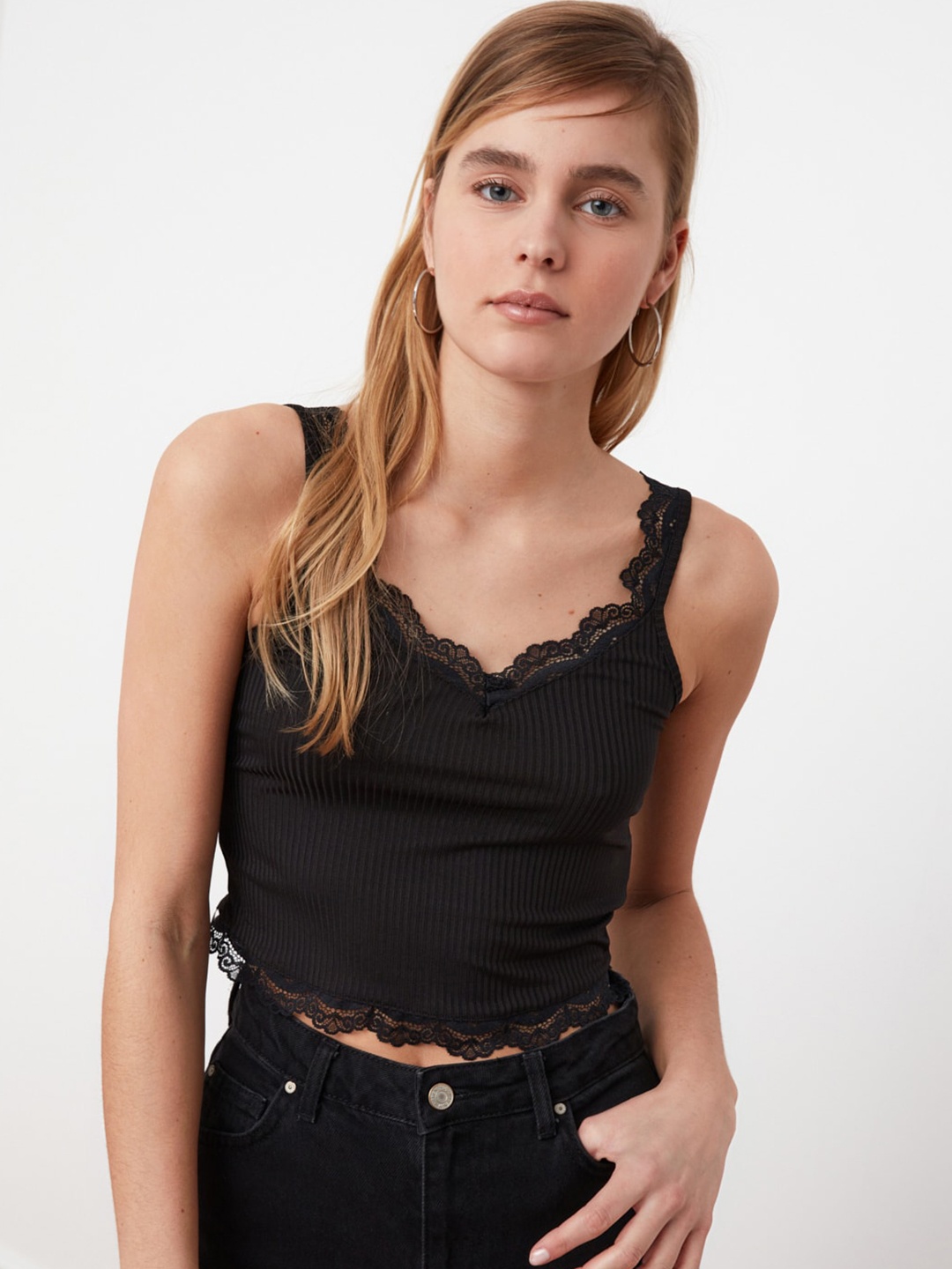 

Trendyol Black Self-Striped Regular Top