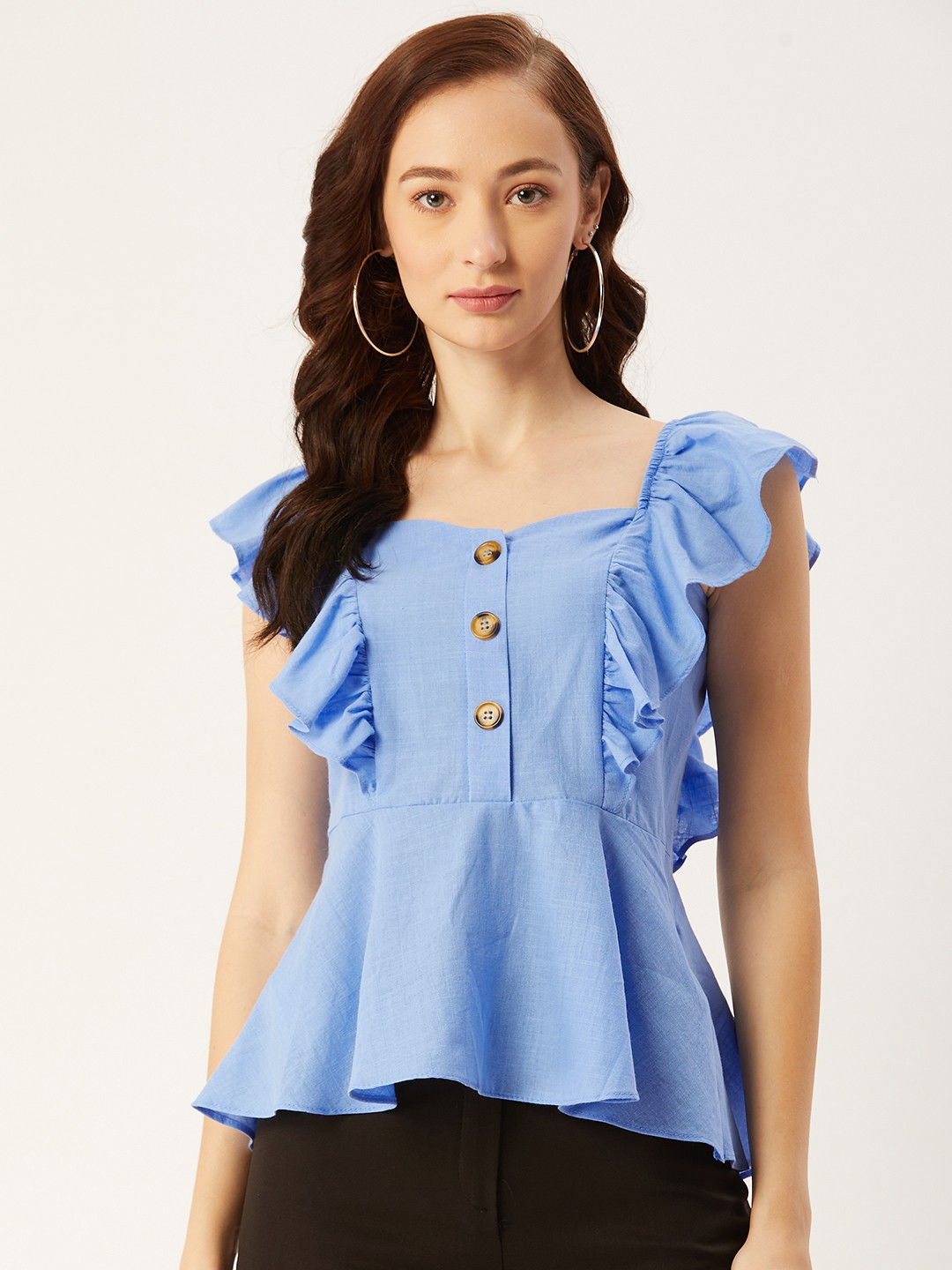 

Trendyol Blue Pure Cotton Sweetheart Neck Regular Top