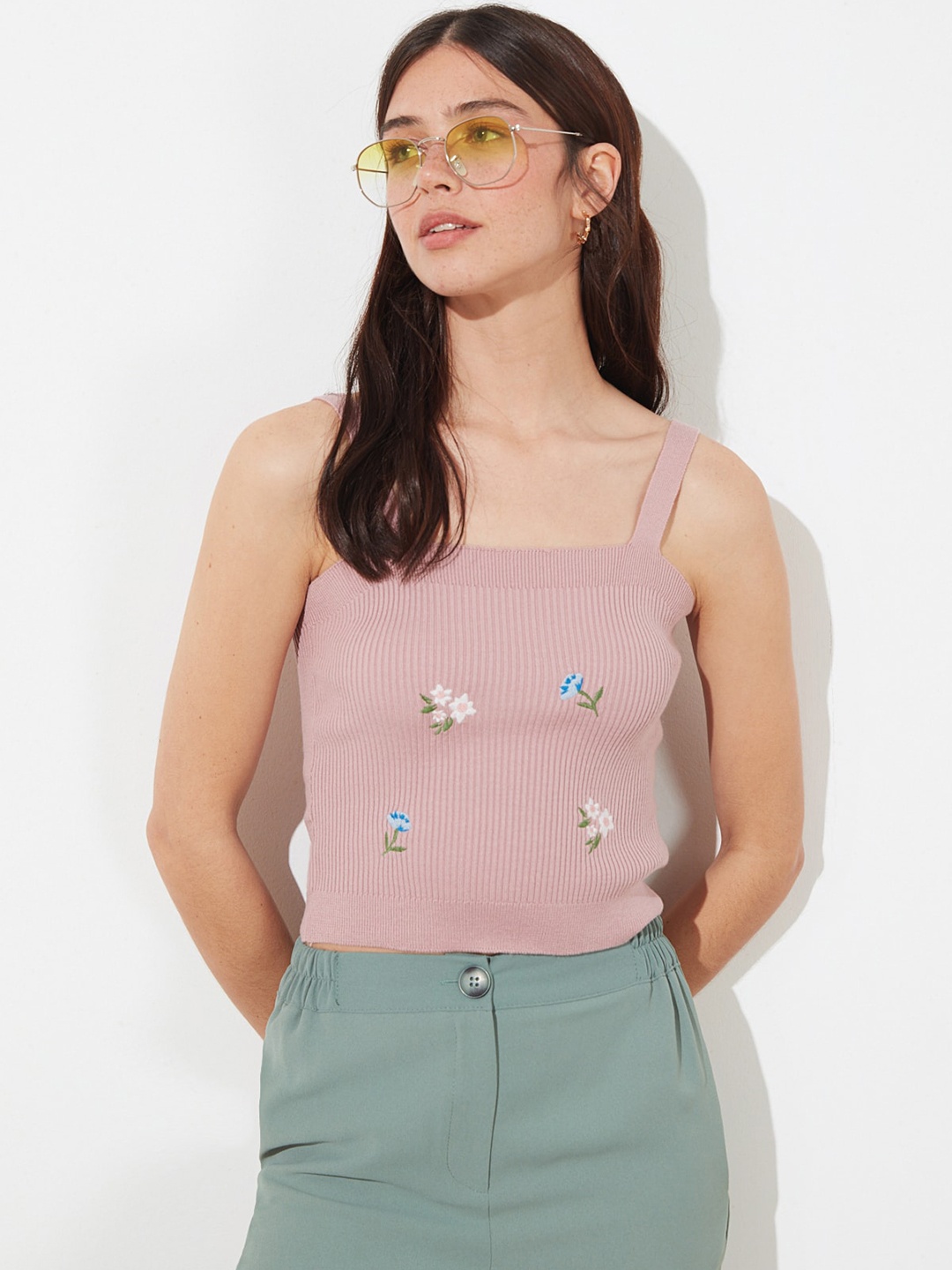 

Trendyol Mauve Self-Striped Fitted Top