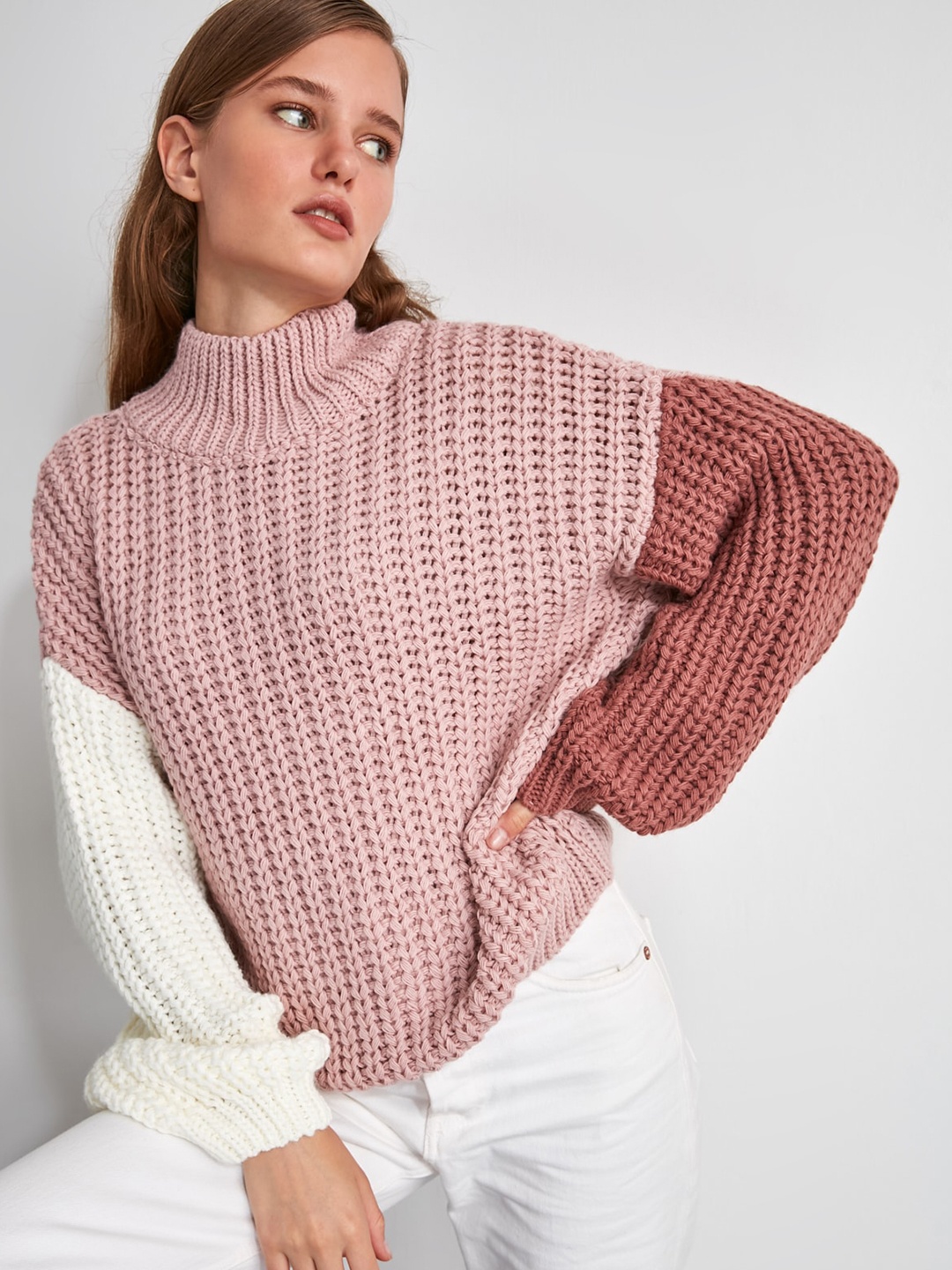 

Trendyol Women Pink Off White Pullover Sweater