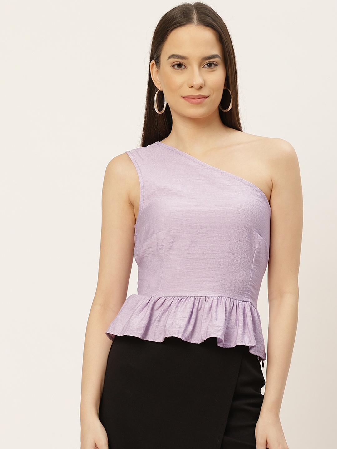 

Trendyol Lavender One Shoulder Peplum Top