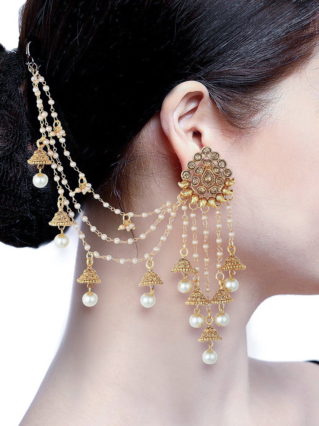 

Sukkhi Gold-Plated Contemporary Chained Jhumkas Earrings