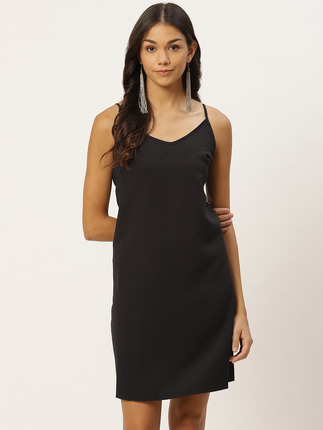 

Trendyol Black Solid Shoulder Straps A-Line Dress