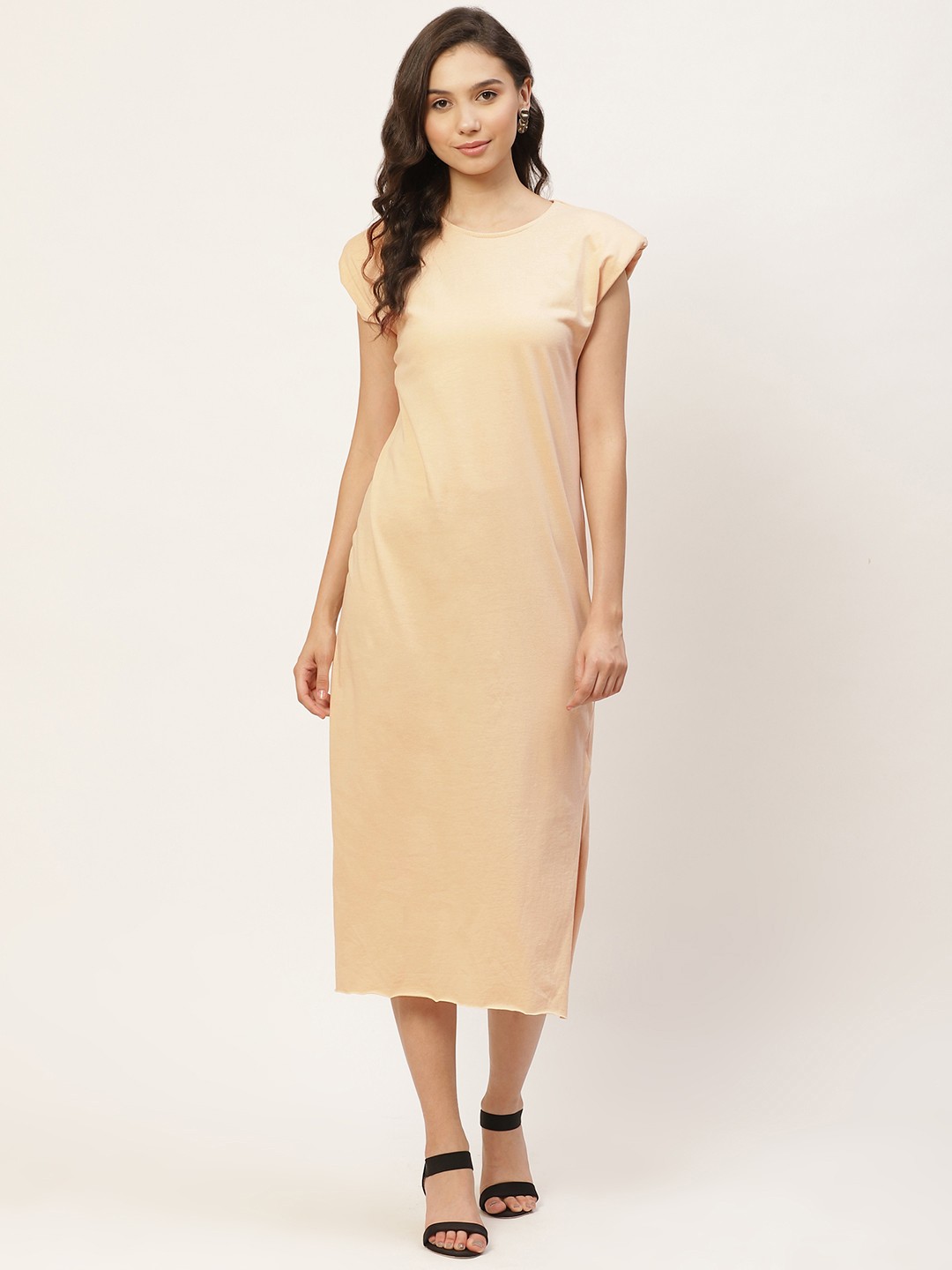 

Trendyol Beige Pure Cotton Solid A-Line Midi Dress