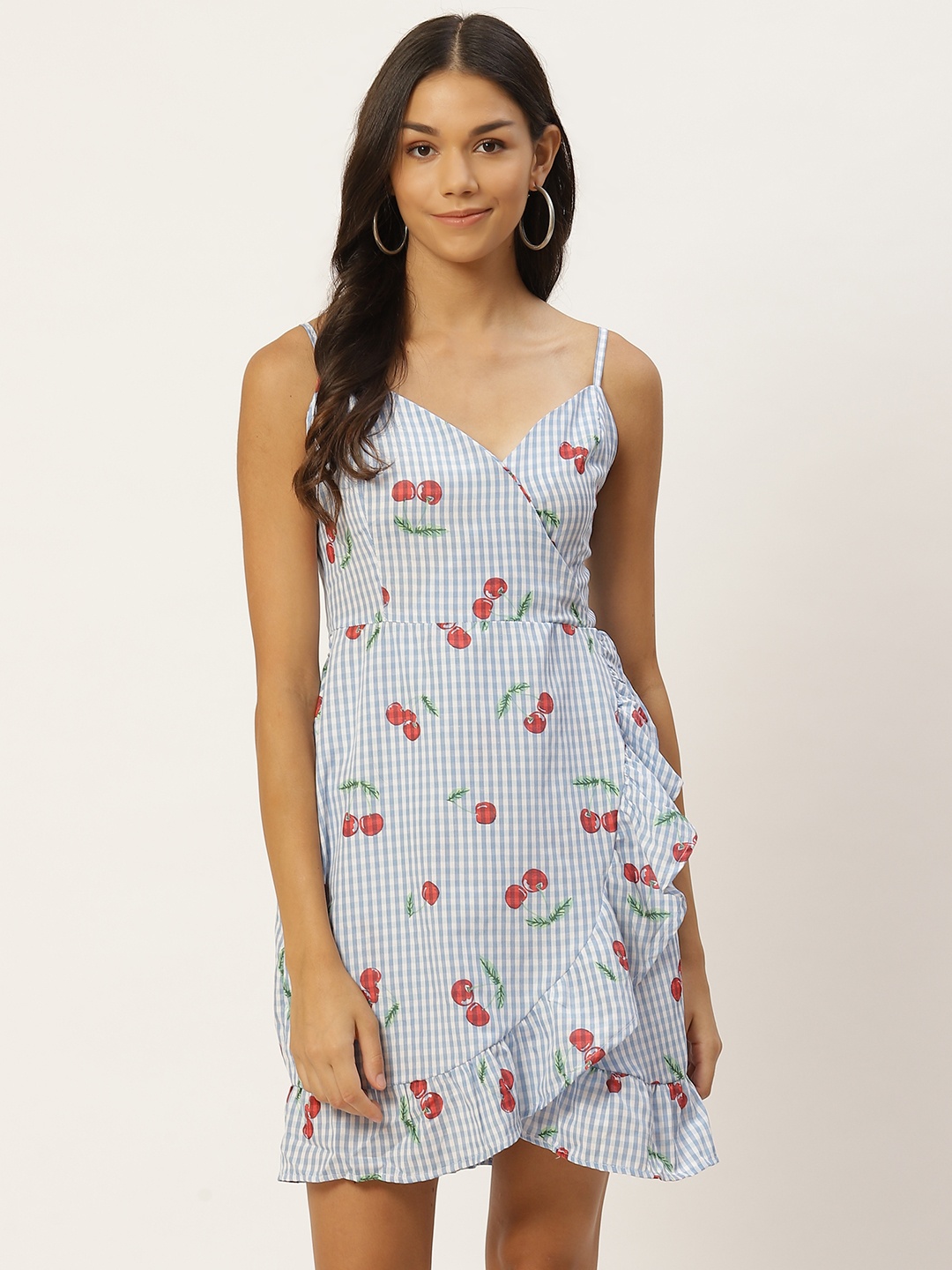 

Trendyol Blue White Checked Mini Wrap Dress