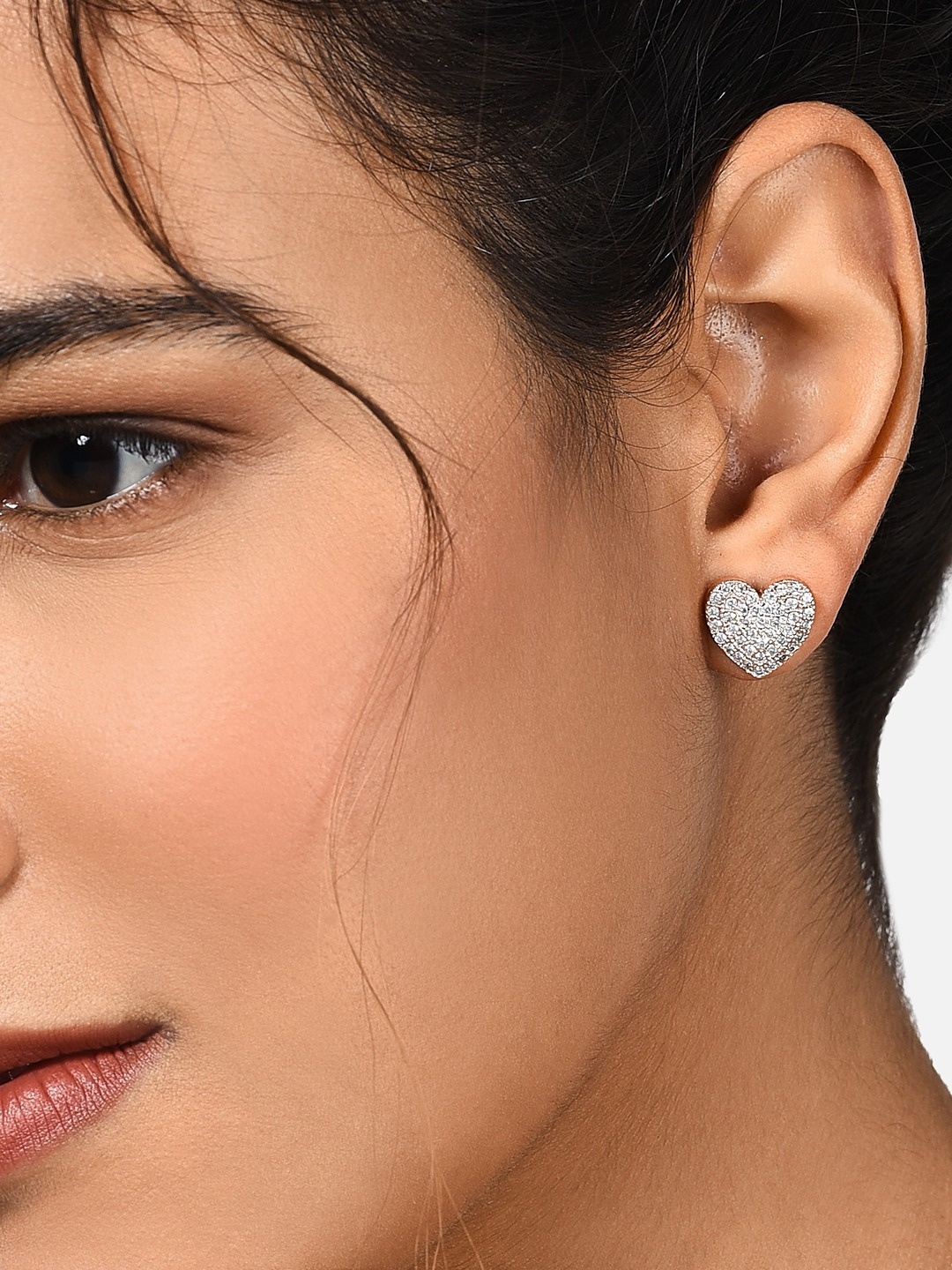 

AMI Rose Gold-Toned Cubic Zirconia Heart Shaped Studs Earrings