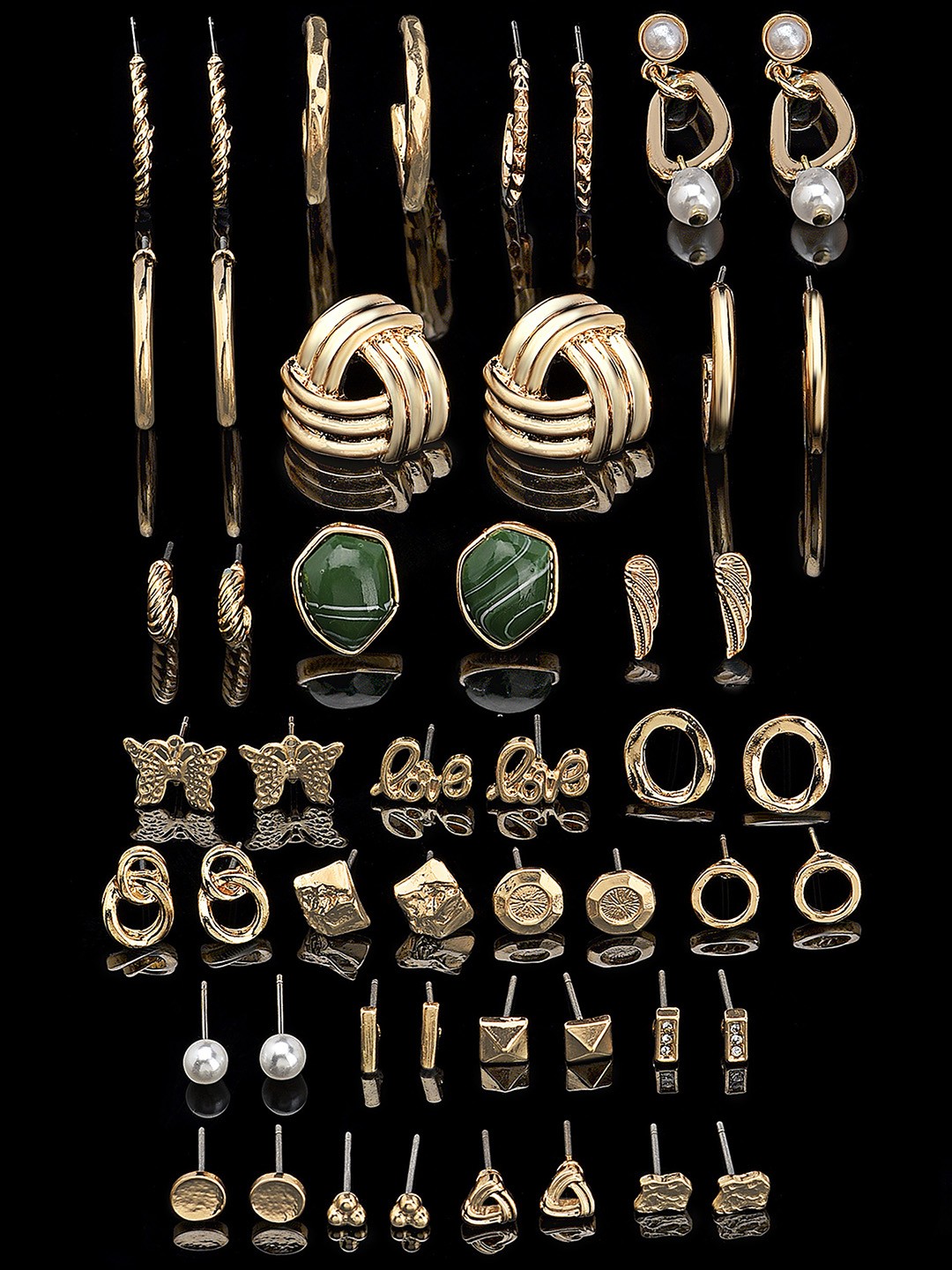 

AMI Set Of 25 Gold-Toned & Silver-Toned Contemporary Studs Drop & Semi-Hoops Earrings