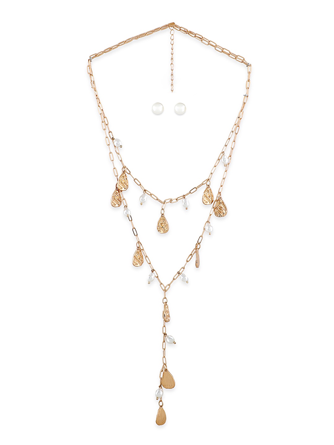 

AMI Gold-Plated White Pearl Studded Layered Jewellery Set