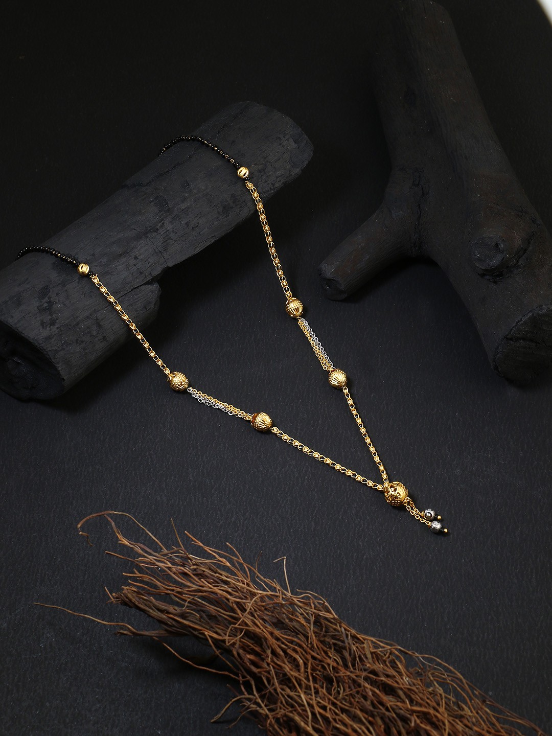 

Adwitiya Collection Gold-Plated Black Beaded Mangalsutra