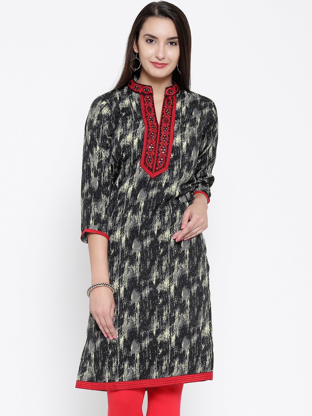 

Jashn Black & Grey Crepe Printed Kurta