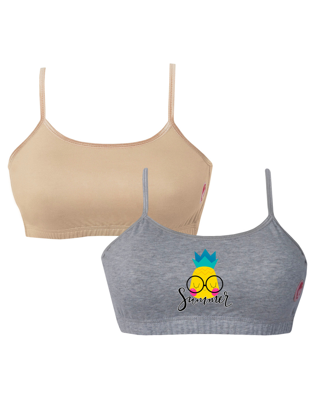 

Girls Pack Of 2 Double Layer Premium Cotton Non-Wired Non Padded Beginners Bra DCBRJU6911/xxxs, Cream