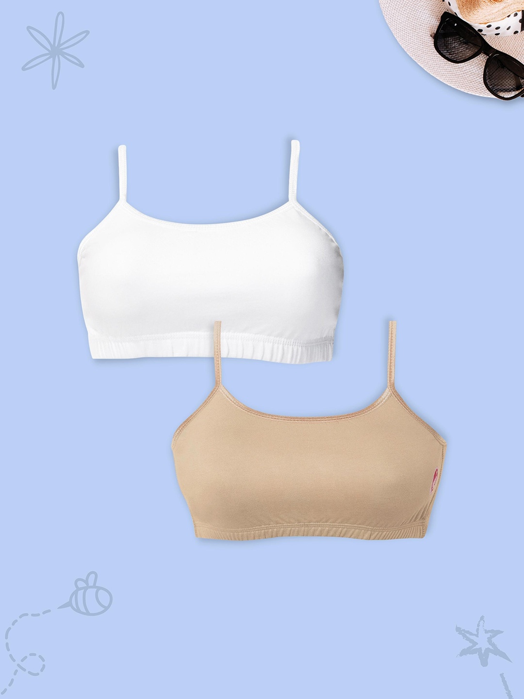 

Girls Pack Of 2 Double Layer Premium Cotton Non-Wired Non Padded Beginners Bra DCBRJU6907/xxxs, Nude