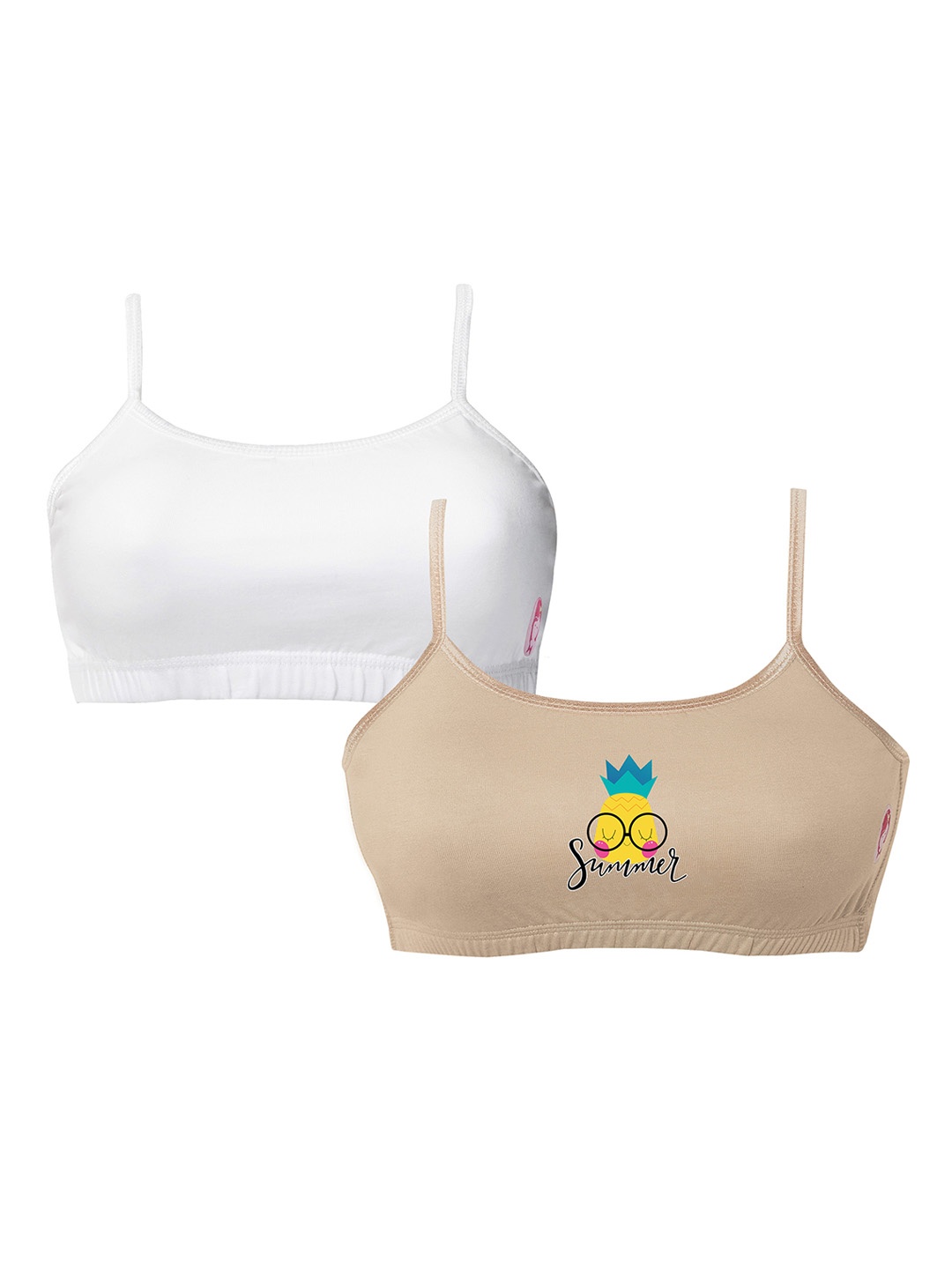 

Girls Pack Of 2 Double Layer Premium Cotton Non-Wired Non Padded Beginners Bra DCBRJU6906/xxxs, Beige