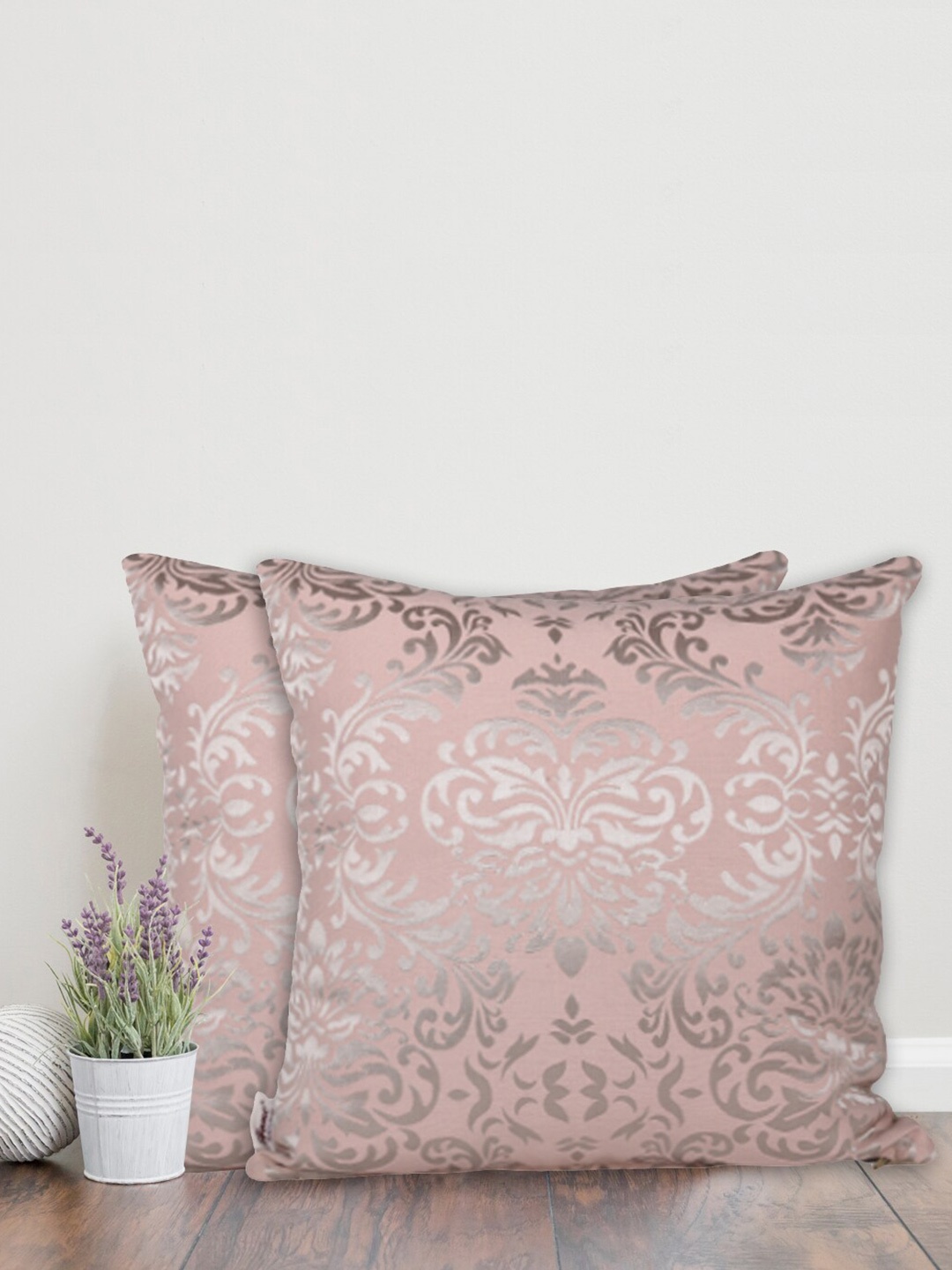 

Home Pink & Silver-Toned Set of 2 Ethnic Motifs Square Cushion Covers