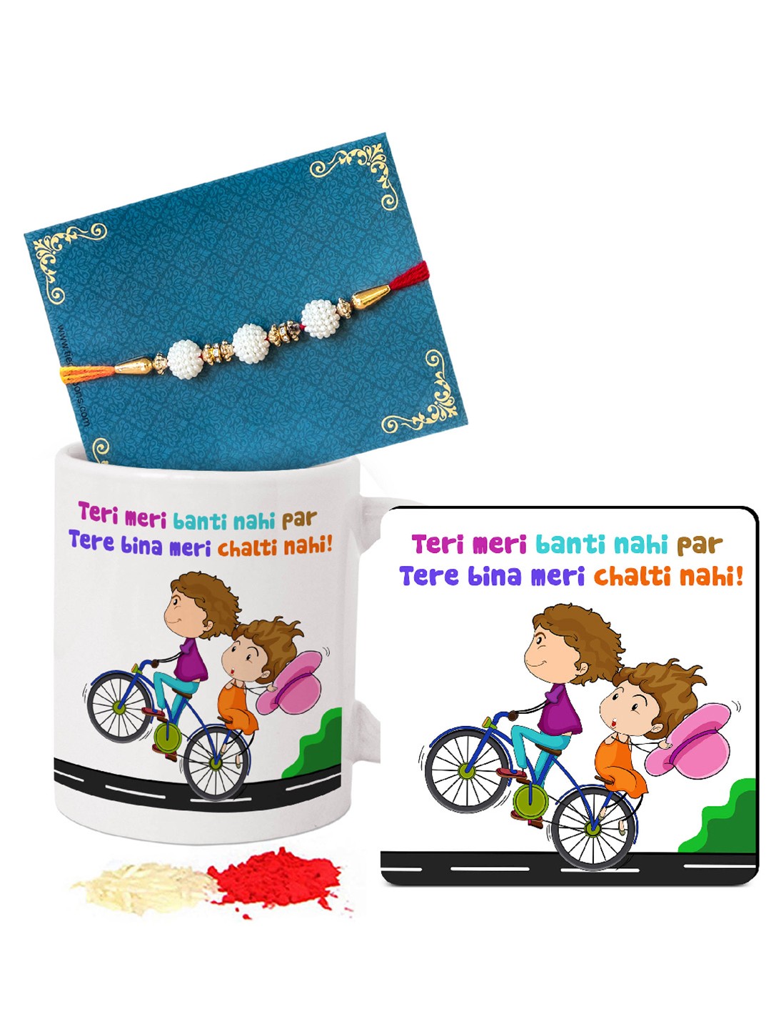 

TIED RIBBONS Red & Pink Printed Rakhi Gift Set