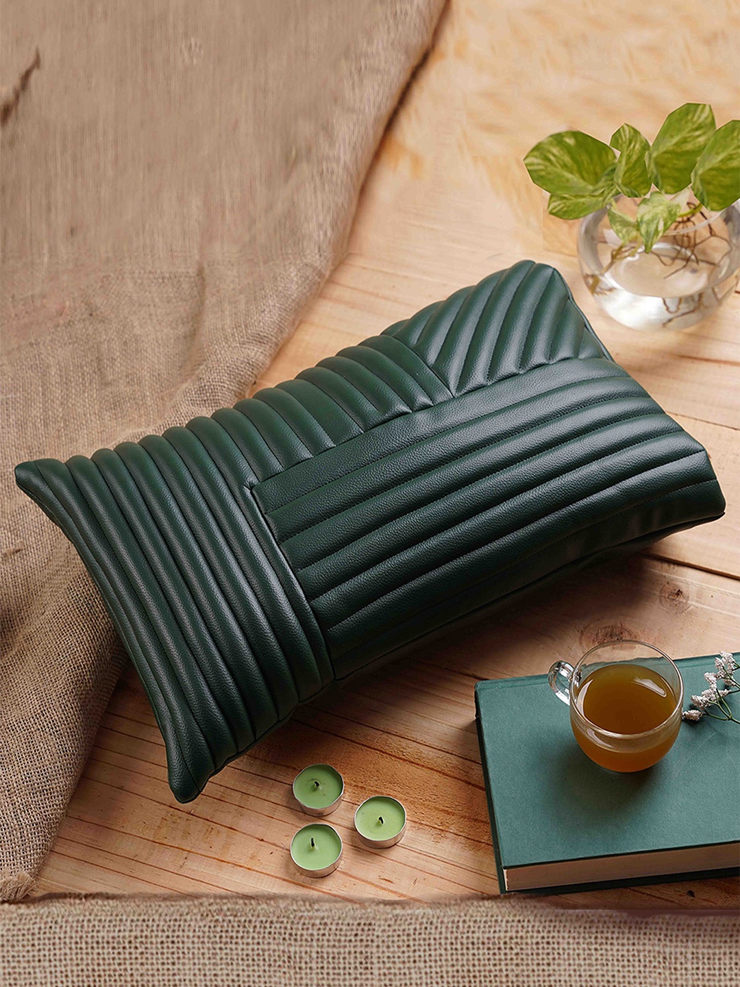 

Folkstorys Green Rectangle Faux Leather Cushion Cover