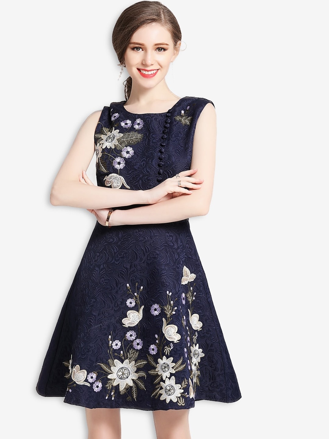 

JC Collection Blue Floral A-Line Dress