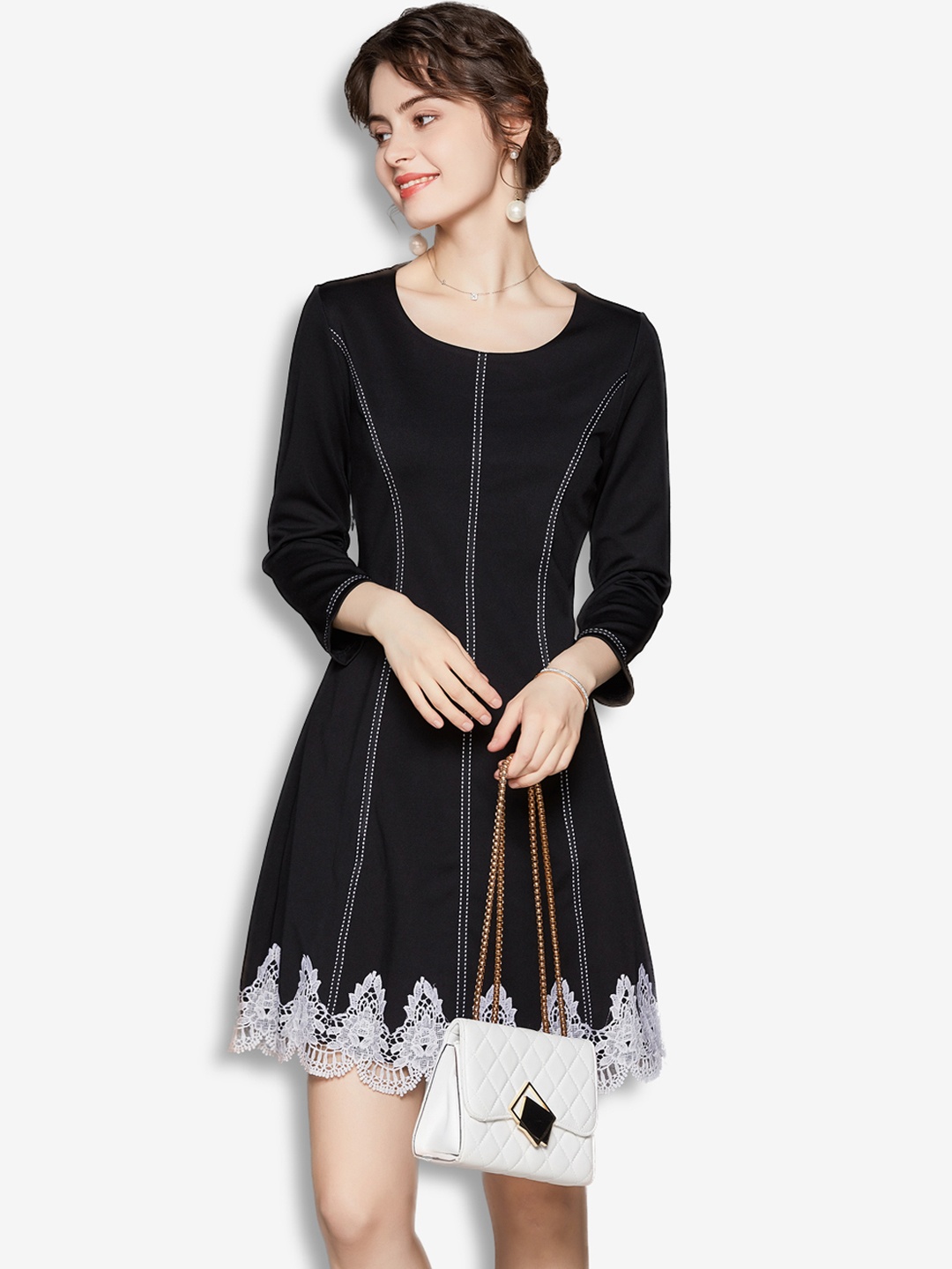 

JC Collection Black Embroidered A-Line Dress