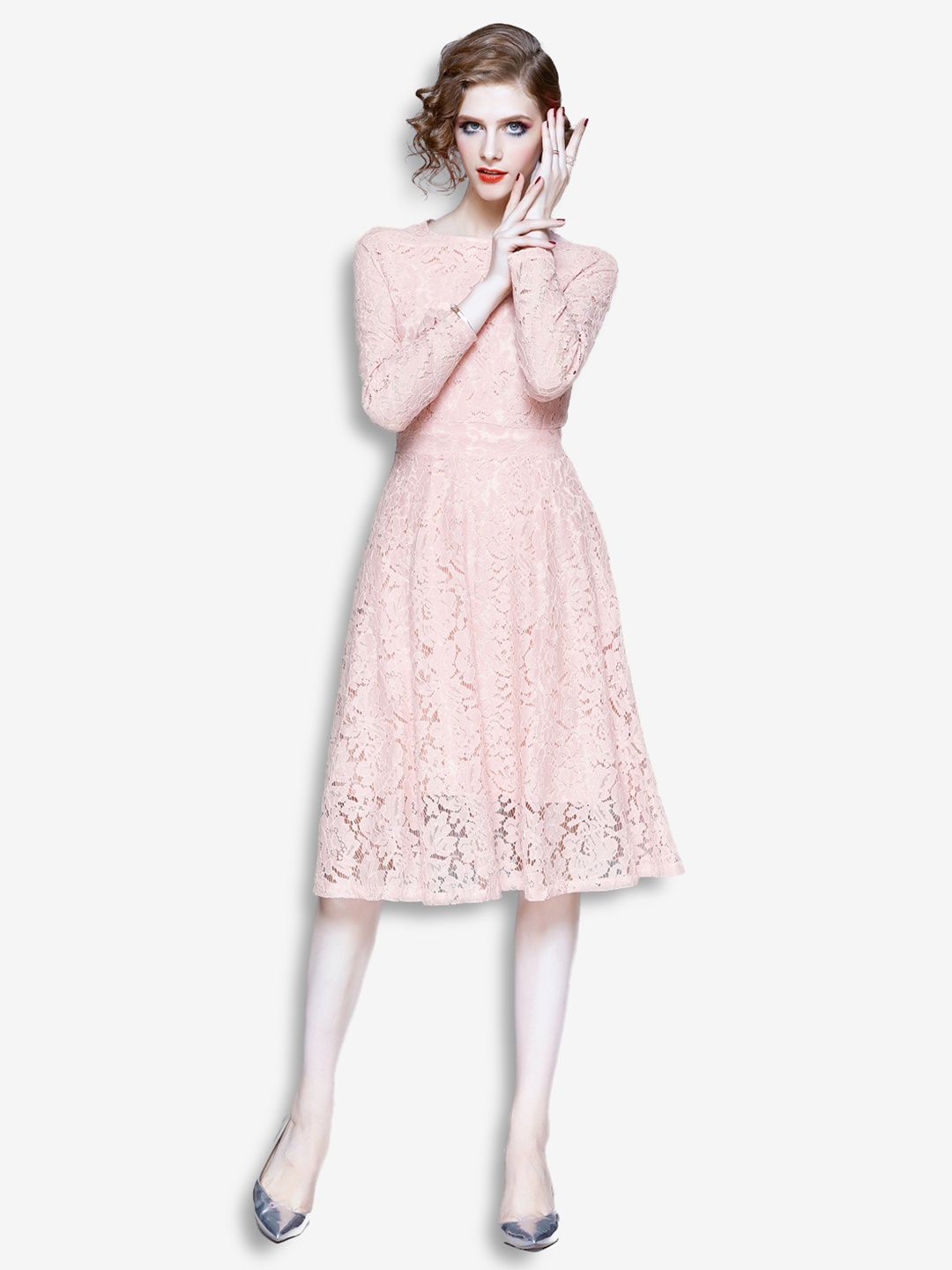 

JC Collection Pink Self Design Fit & Flare Dress
