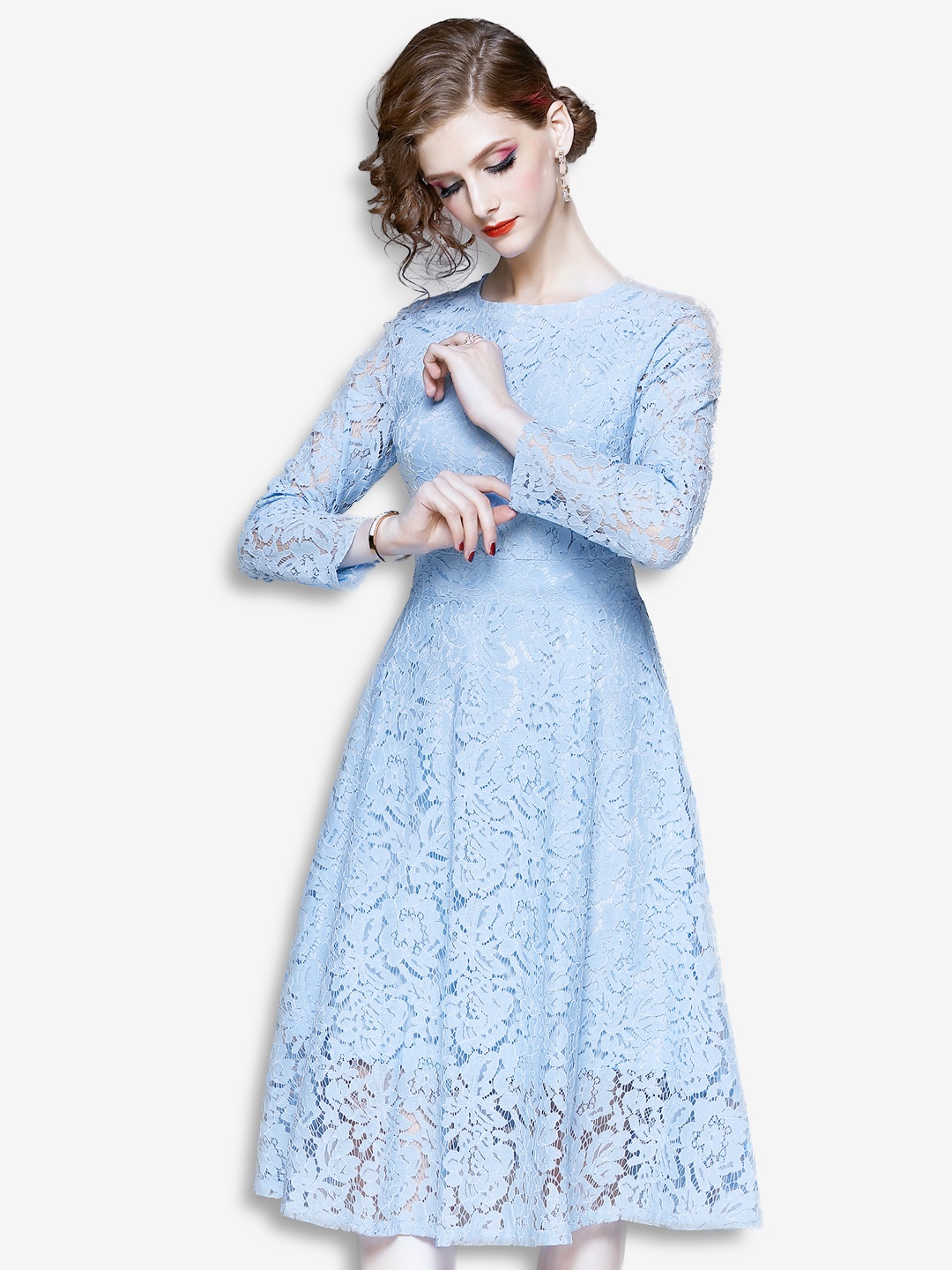 

JC Collection Women Blue Floral Lace Dress