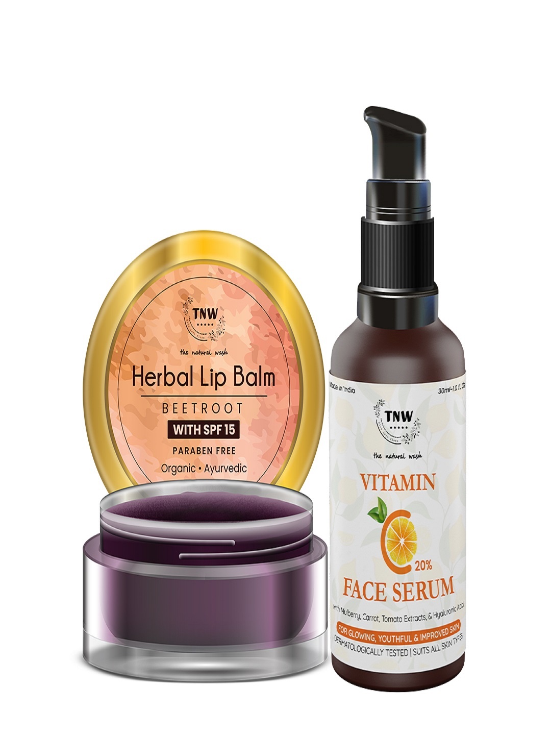 

TNW The Natural Wash Combo of 2 Lip Balm 5 Gm & Vitamin C Face Serum 30 ml, Multi
