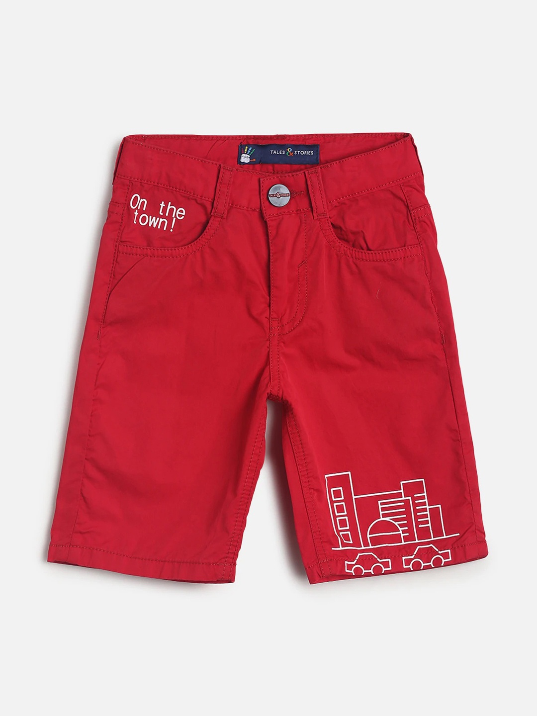 

TALES & STORIES Boys Red Printed Regular Cotton Shorts