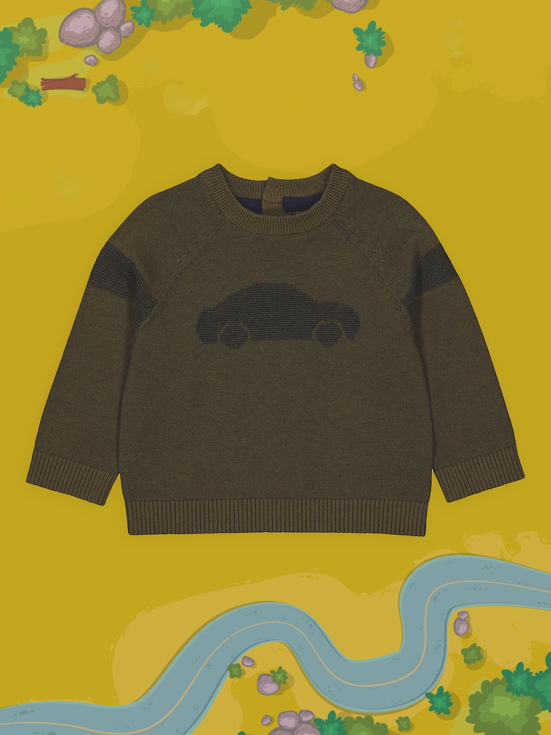 

mothercare Boys Khaki & Black Printed Pure Cotton Pullover