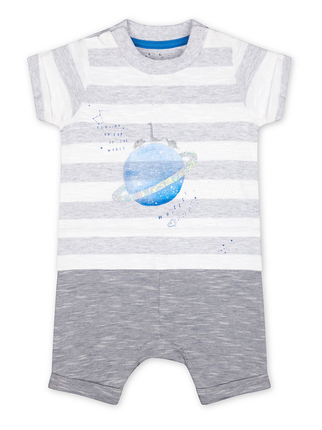 

mothercare Infant Boys White & Grey Printed Pure Cotton Romper