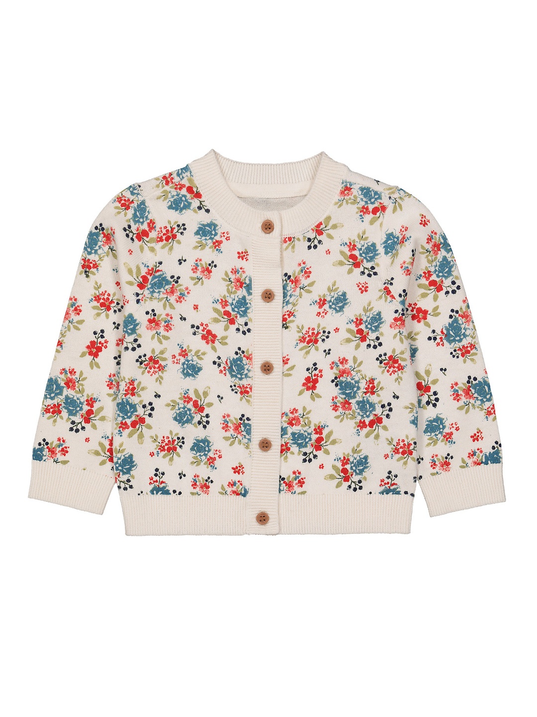 

mothercare Girls Cream-Coloured & Red Floral Printed Pure Cotton Cardigan