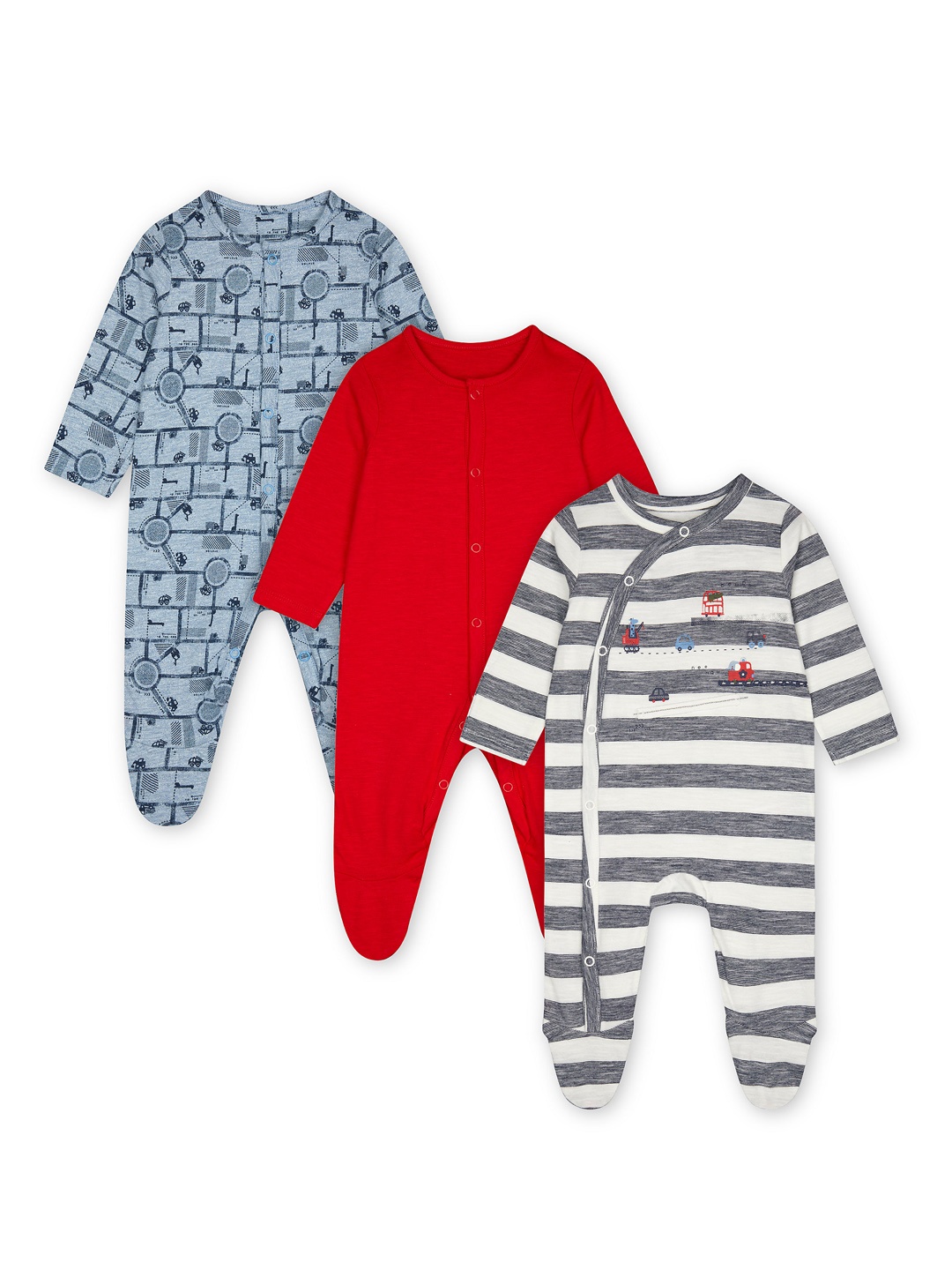 

mothercare Infant Boys Pack of 3 Pure Cotton Sleepsuits, Red