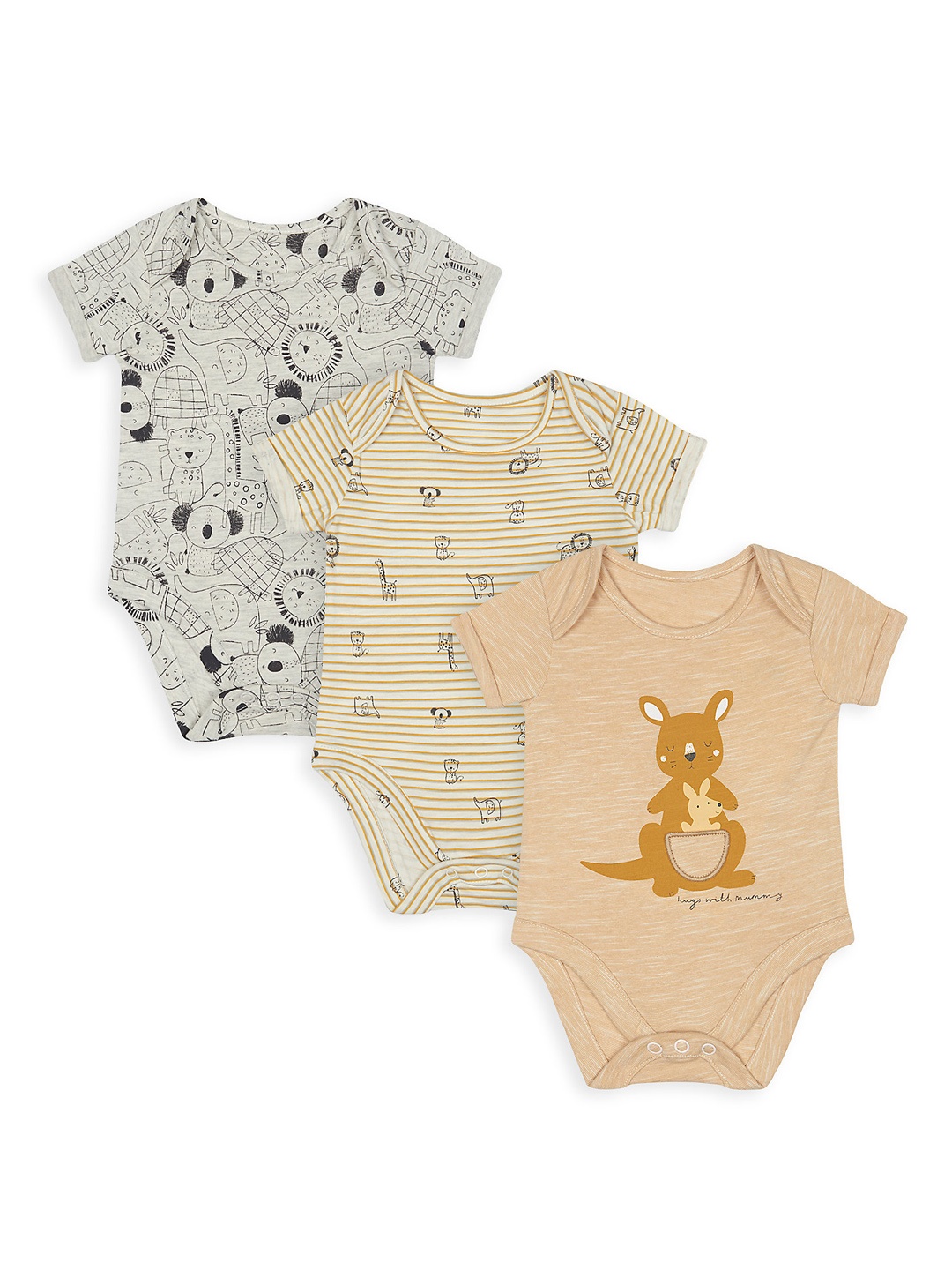 

mothercare Kids Infant Boys Set Of 3 Printed Pure Cotton Bodysuits, Grey